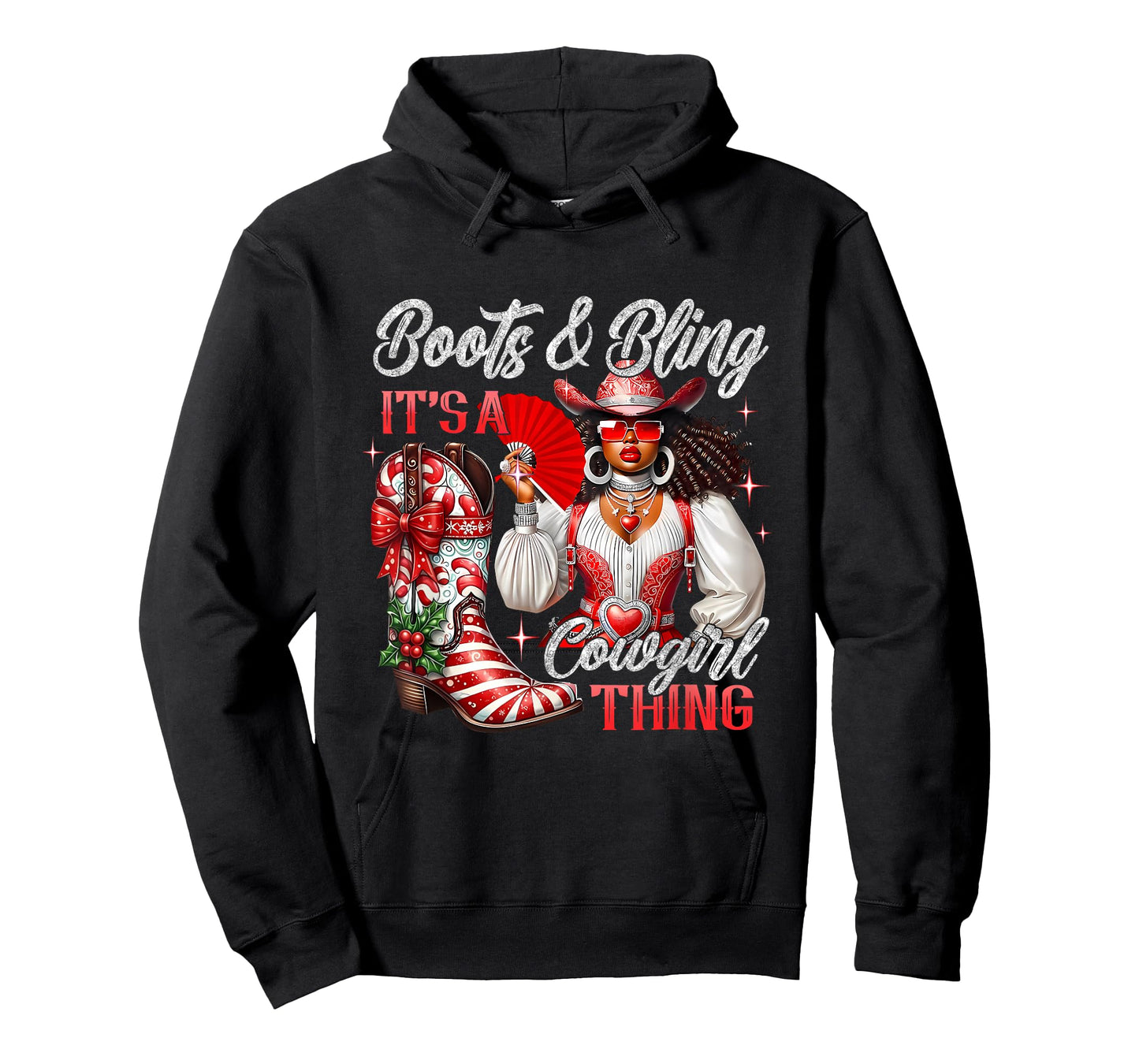 Merry Christmas Boots & Bling Its A Cowgirl Thing Afro Girls T-Shirt