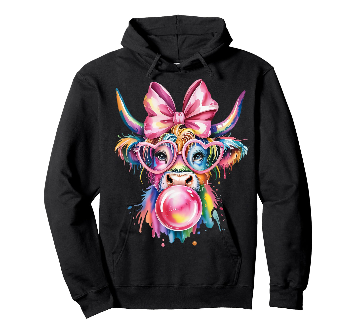 Cow with Bow and Glasses Blowing Bubblegum Art Design T-Shirt