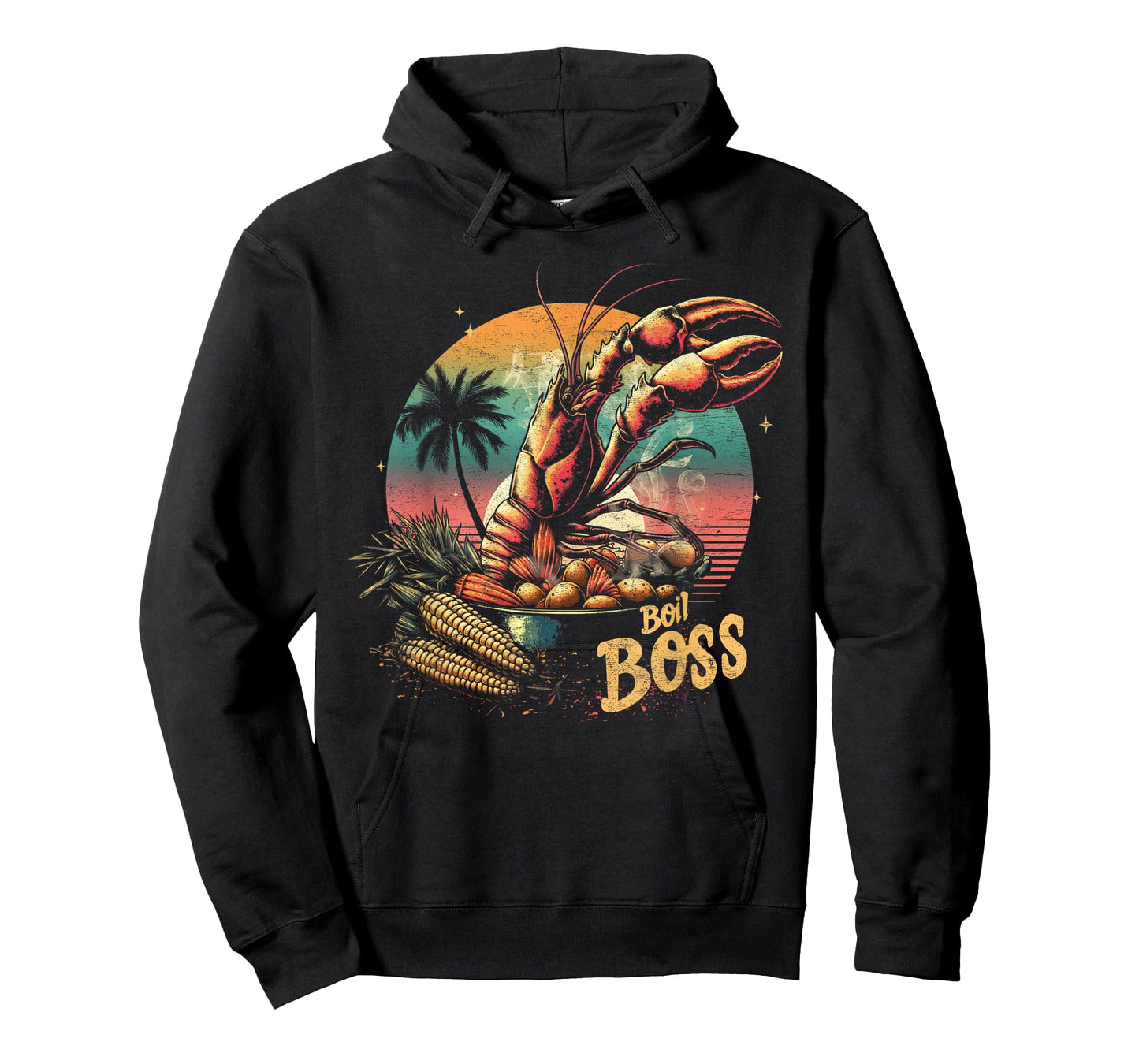 Crawfish Boil Boss Retro Sunset Lobster Cajun Food Festival T-Shirt