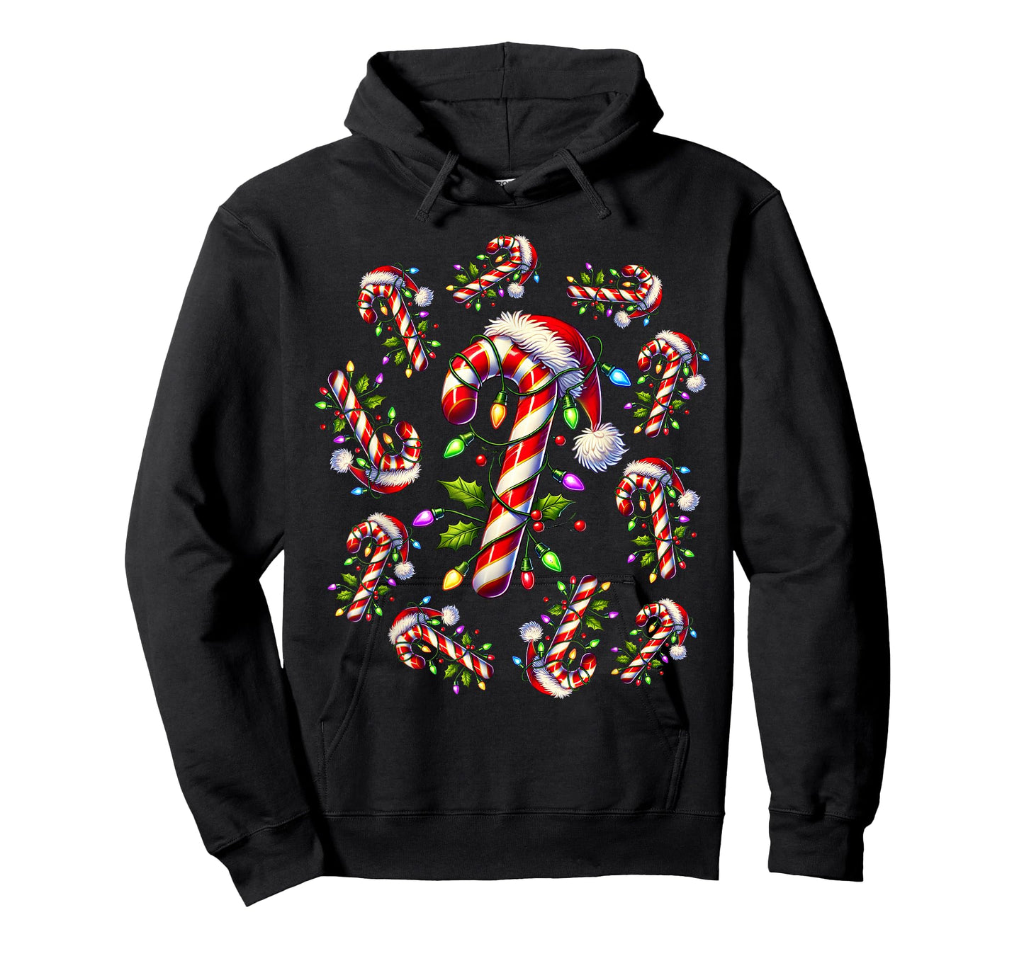 Red and White Candy Cane Santa Christmas Funny Xmas Lights T-Shirt