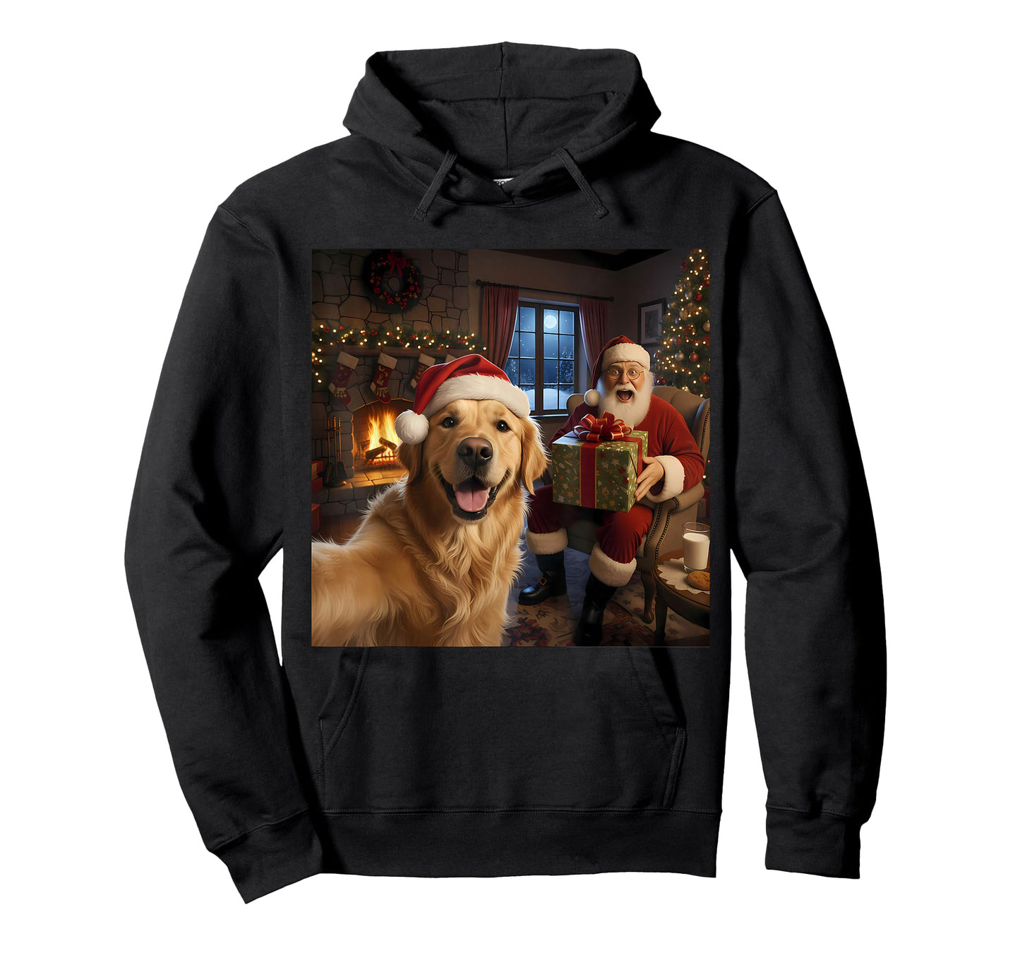 Golden Retriever Selfie with Santa Claus Funny Christmas T-Shirt