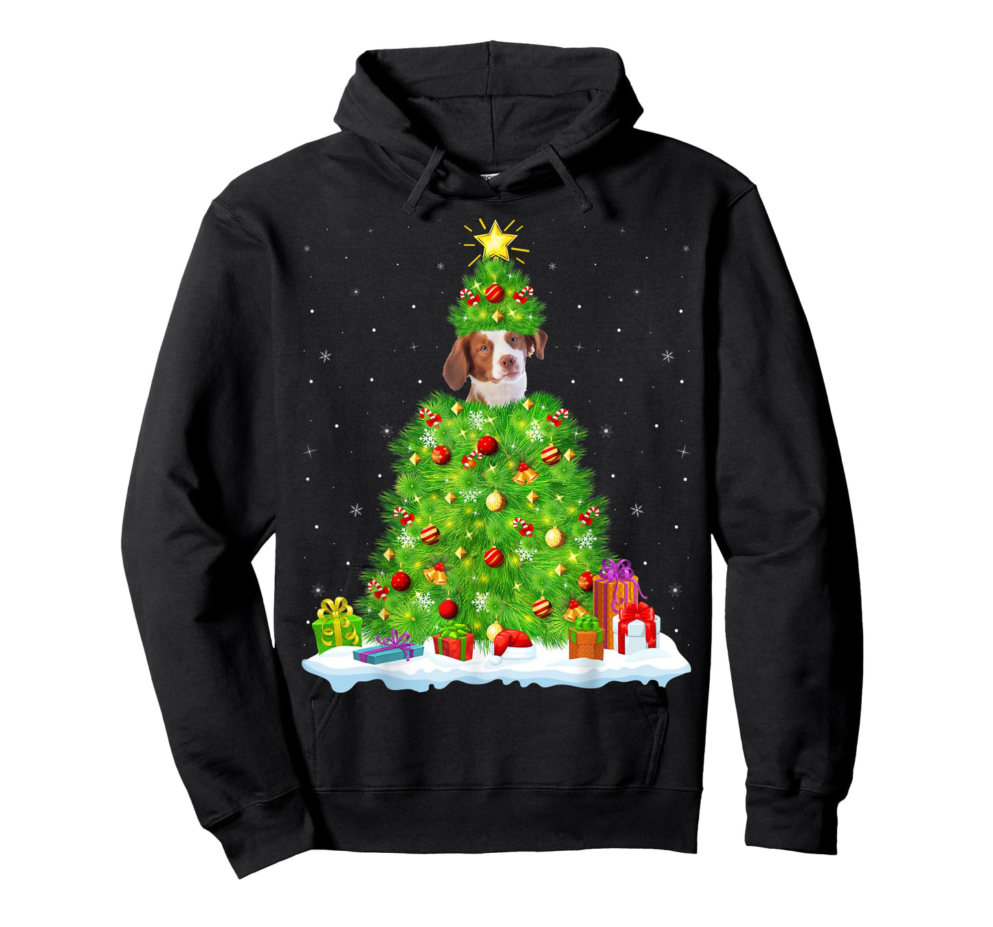 Xmas Lighting Matching Funny Brittany Spaniel Christmas Tree T-Shirt