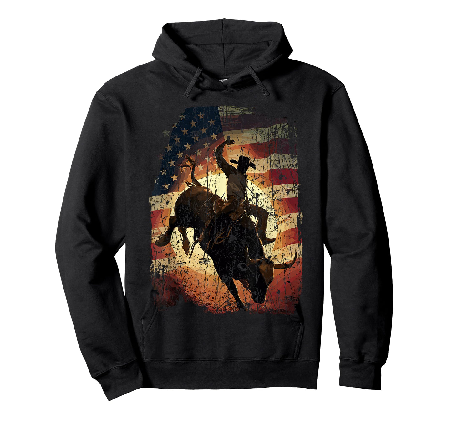Rodeo Rider Bull Patriotic Cowboy USA Flag T-Shirt