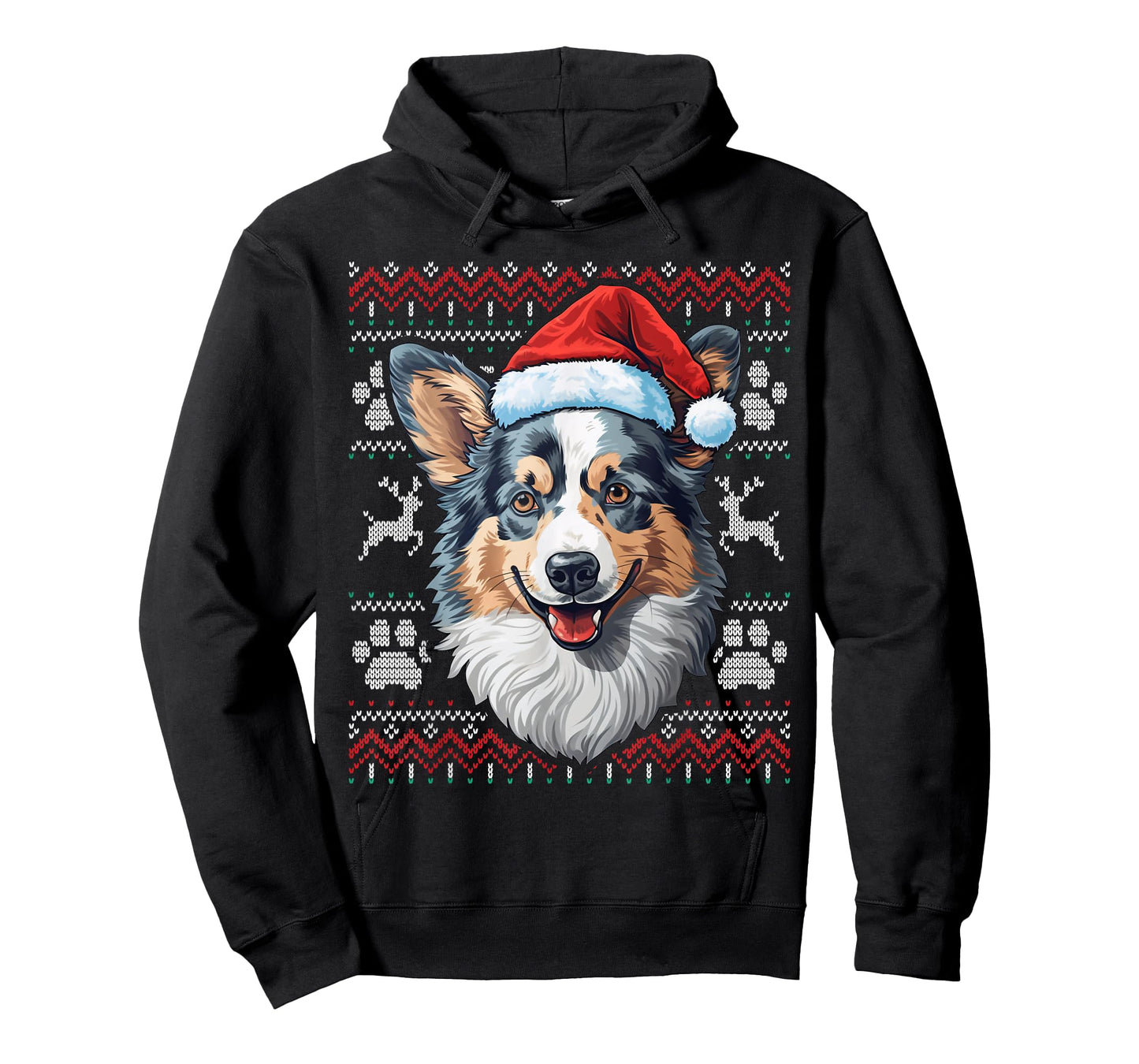 Blue Merle Corgi Santa Hat Christmas Funny Dog Mom Dad T-Shirt