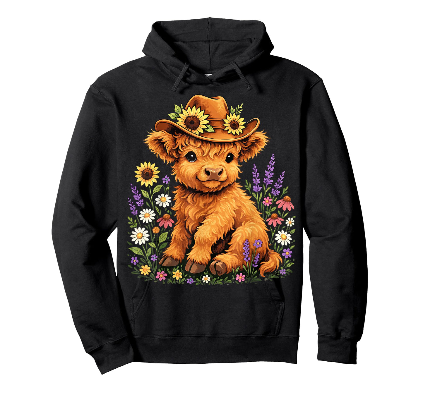 Cute Highland Cow with Flowers and Cowboy Hat T-Shirt