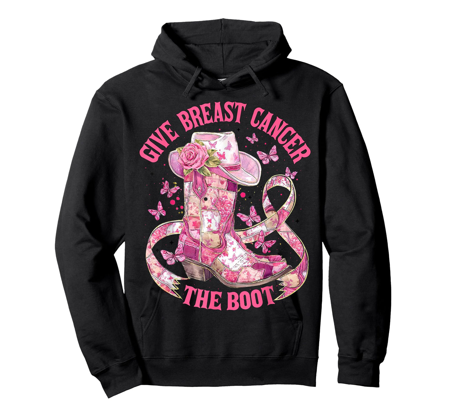 Give Breast Cancer The Boot Pink Ribbon Western Cowboy Boots T-Shirt