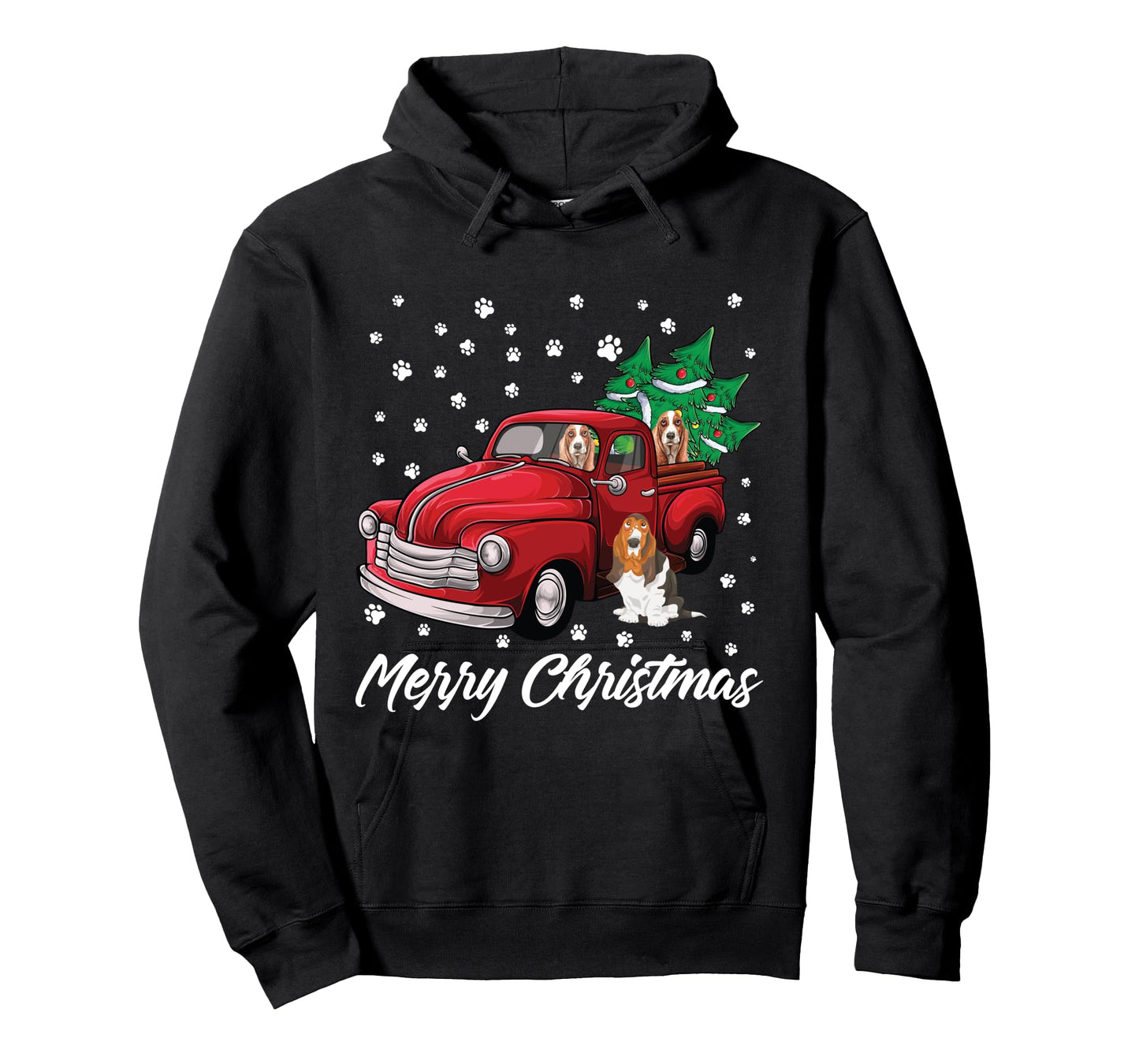 Red Truck Merry Christmas Tree Basset Hound Christmas Long Sleeve T-Shirt