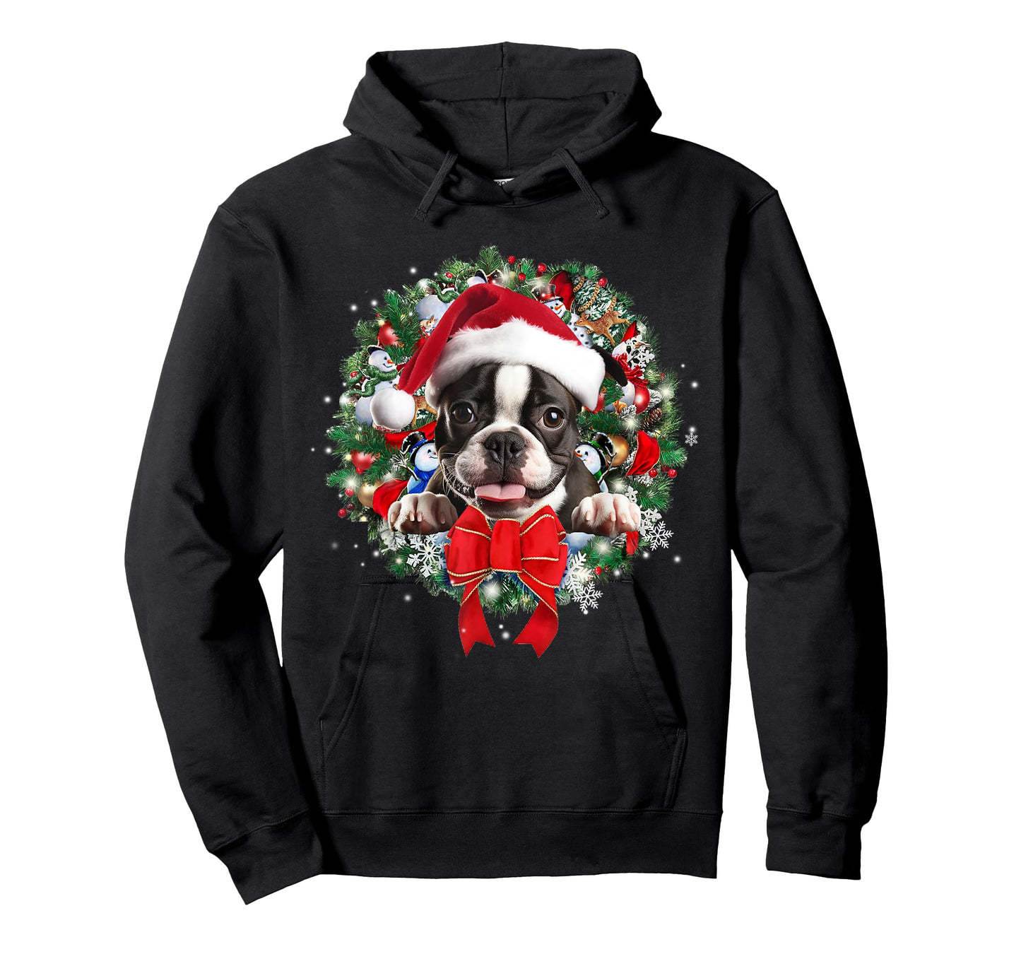 Boston Terrier Christmas Wreath Decoration Xmas Pajamas T-Shirt