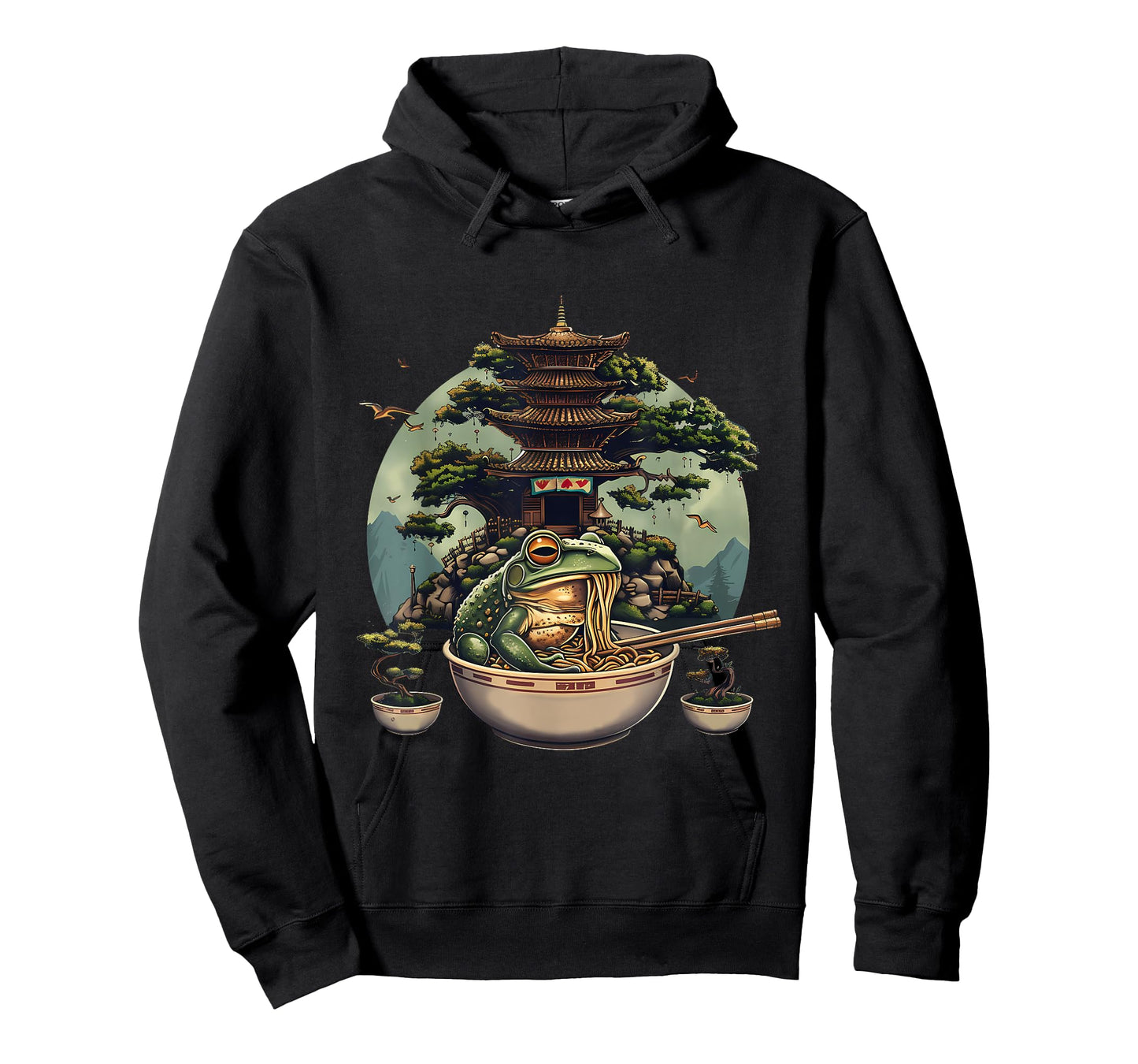 Frog Eating Ramen Noodles Pagoda Bonsai Tree Ramen Noodles T-Shirt