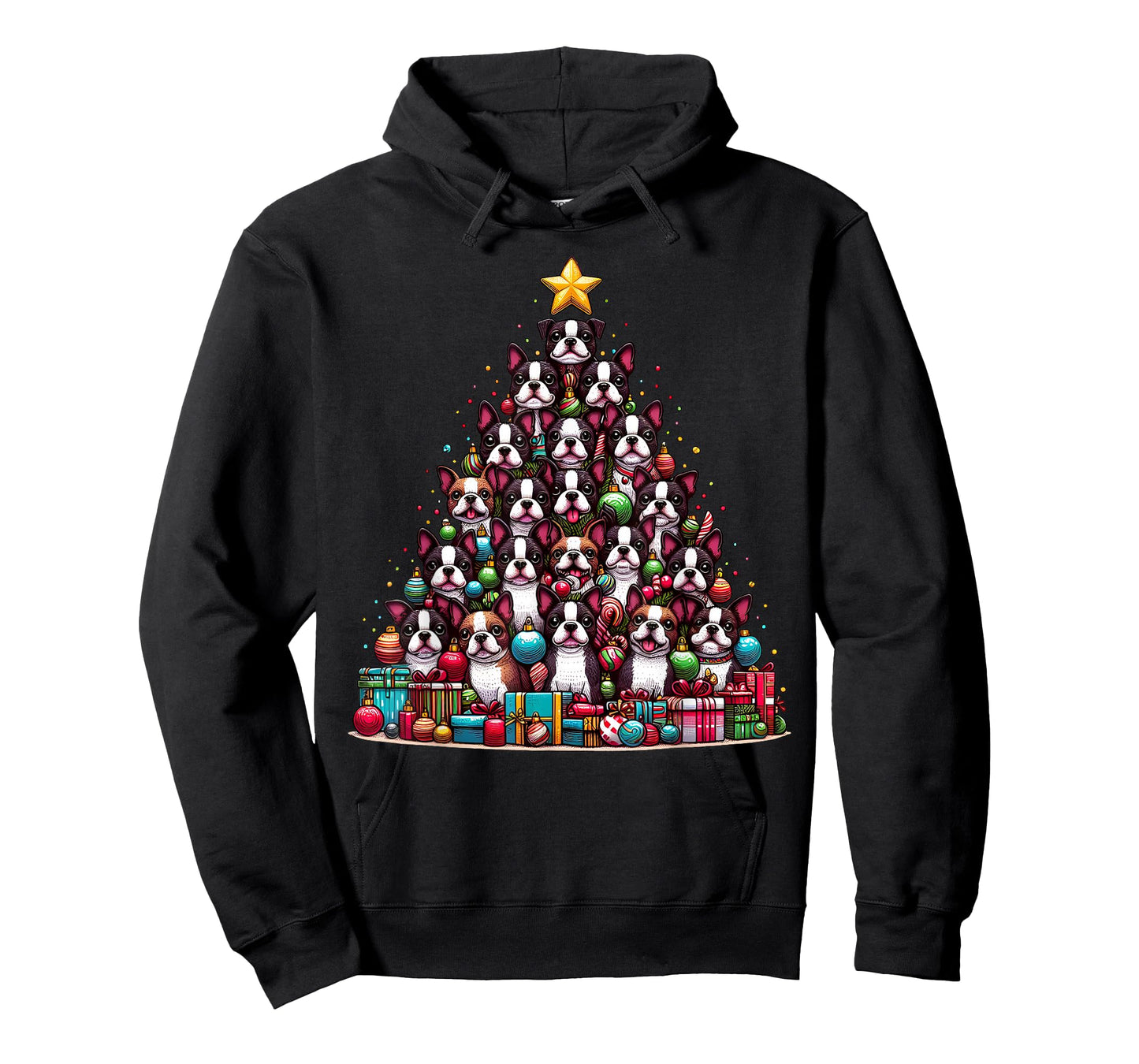 Cute Boston Terrier Christmas Tree Dog Womens Mens Kids T-Shirt