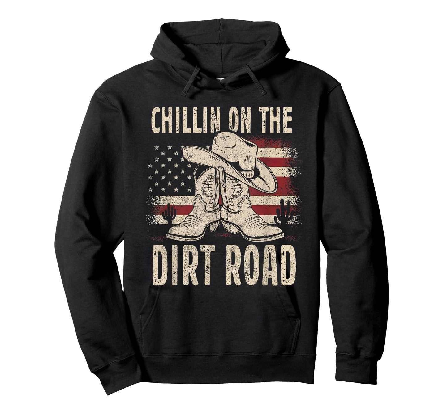 Chillin On The Dirt Road Cowboy Hat Western Country USA FLag T-Shirt