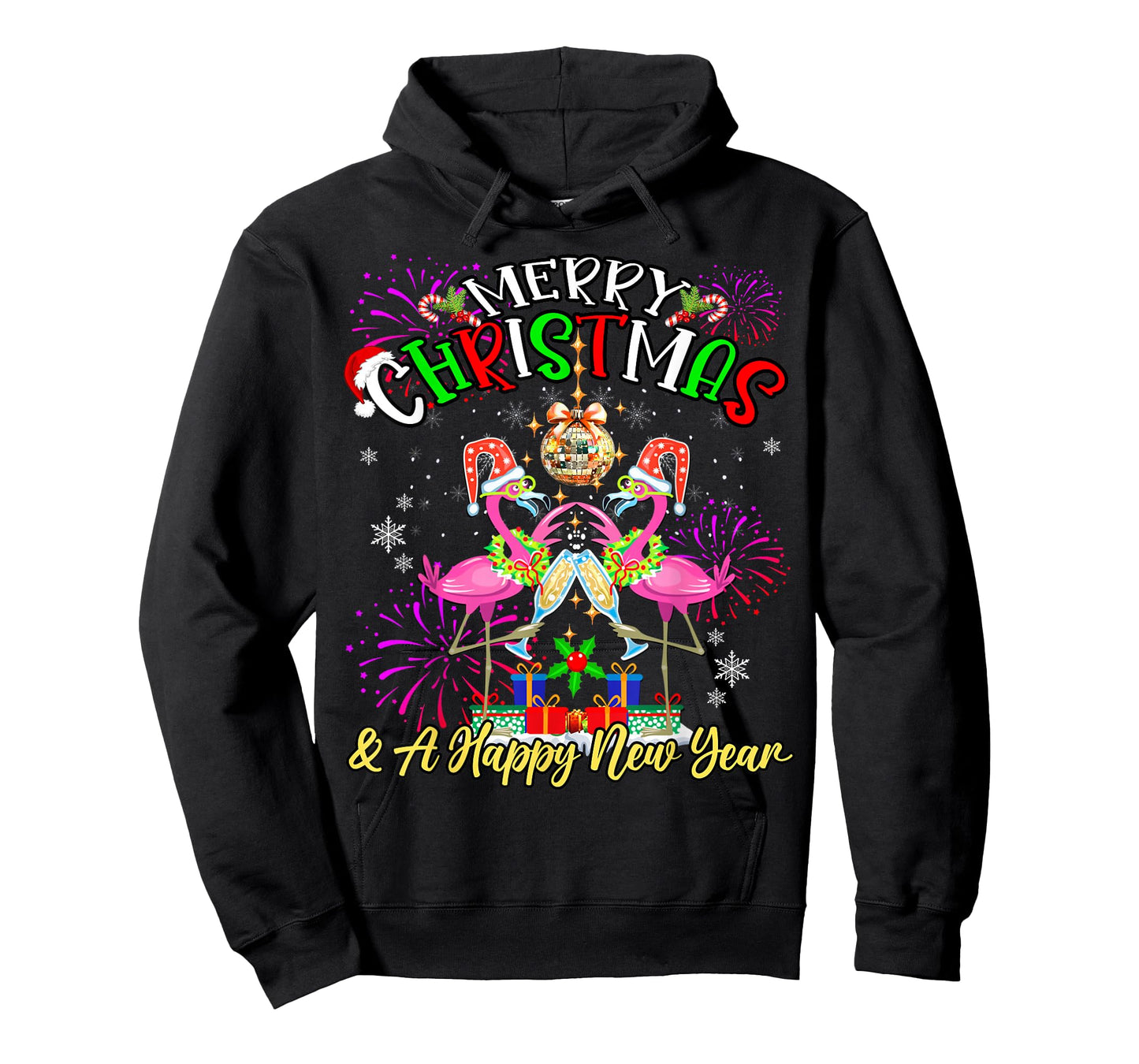 Merry Christmas & A Happy New Year Fireworks Flamingo Lover T-Shirt