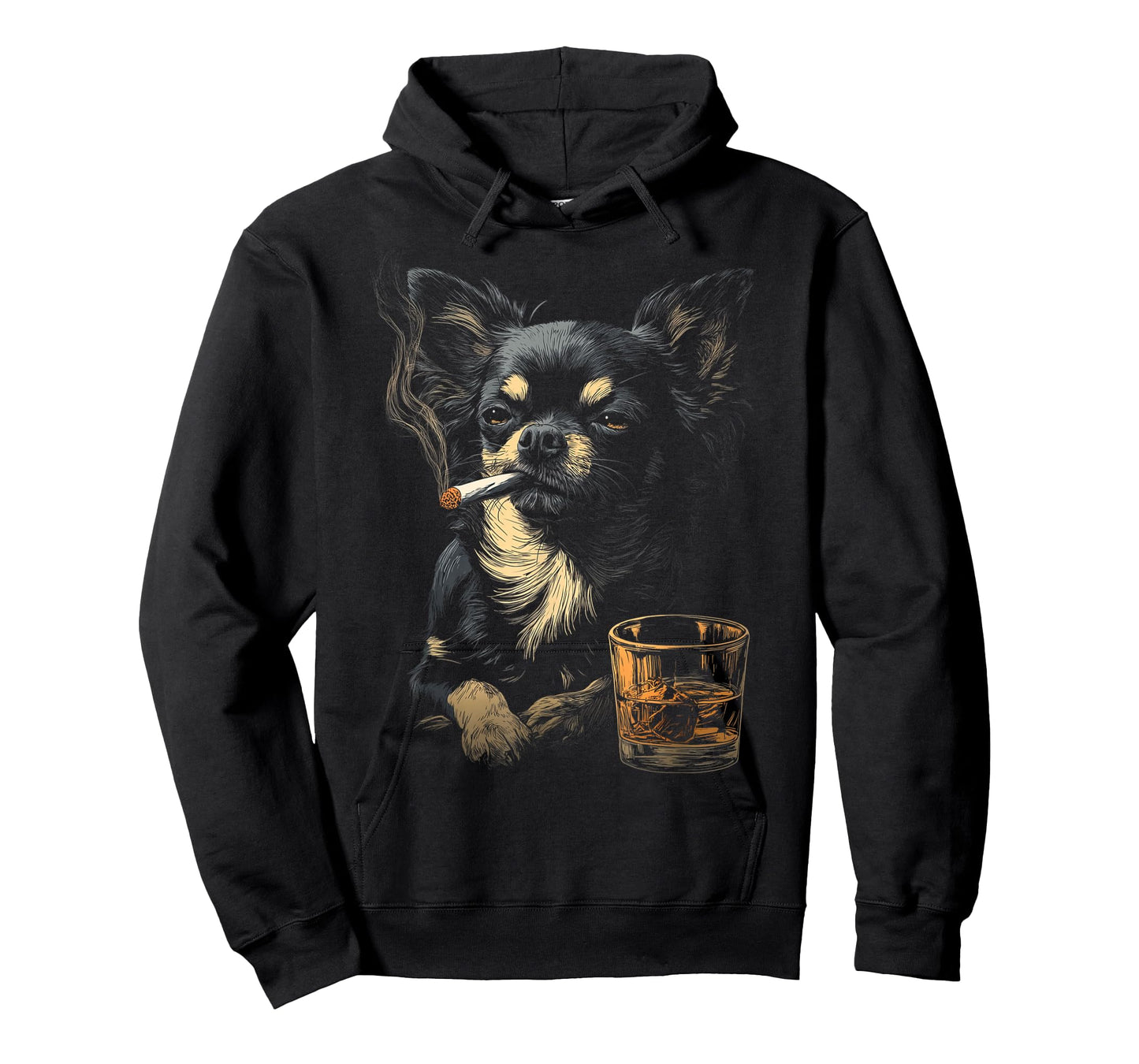 Chihuahua Smoking Cigarette Whisky Lover Funny Dog T-Shirt