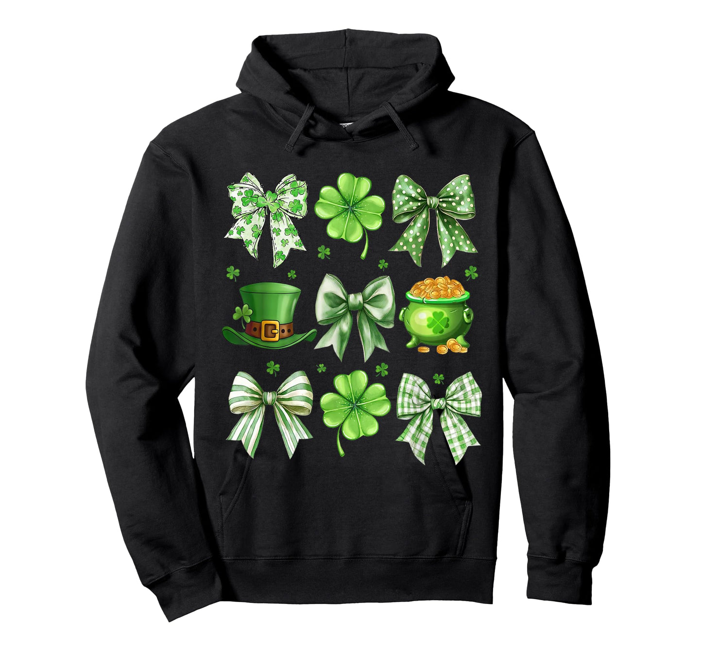 Coquette Bow Shamrock St Patricks Day Lucky Irish Girls T-Shirt - Hoodie | Black