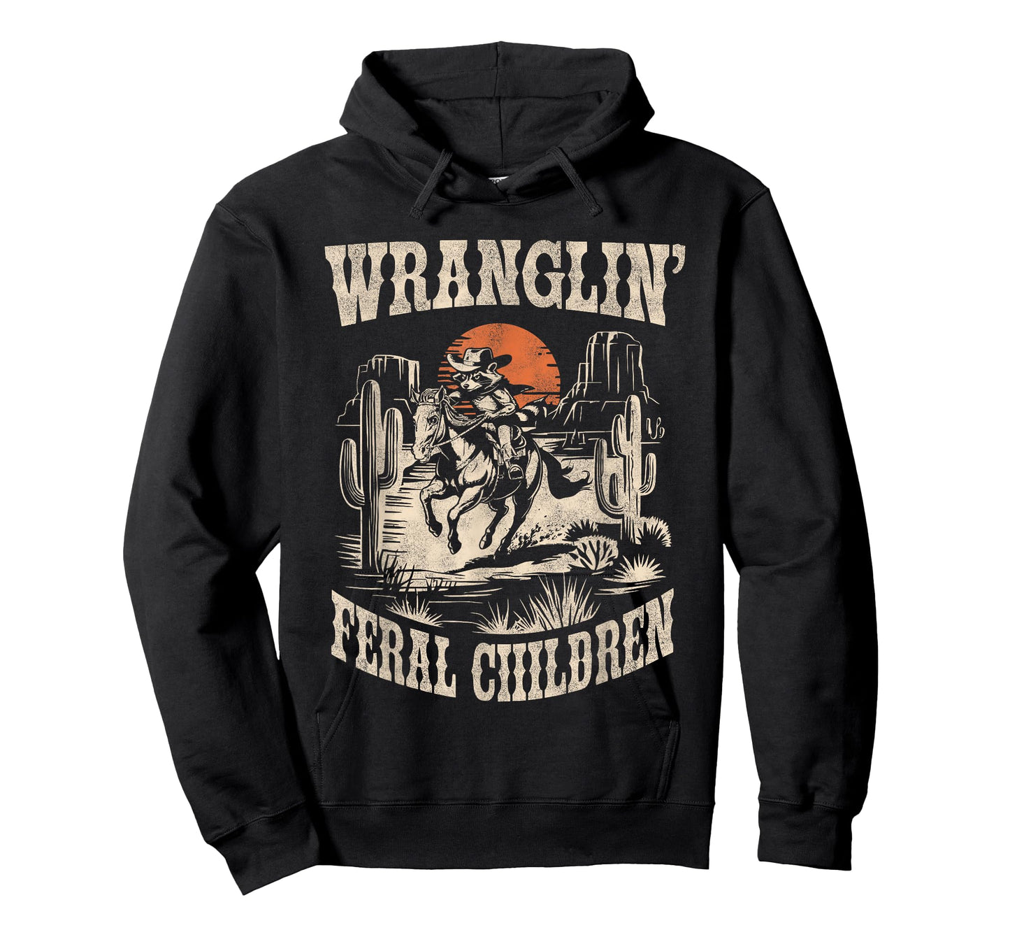 Wranglin Feral Children Retro Cowboy Raccoon 90s Western Mom T-Shirt