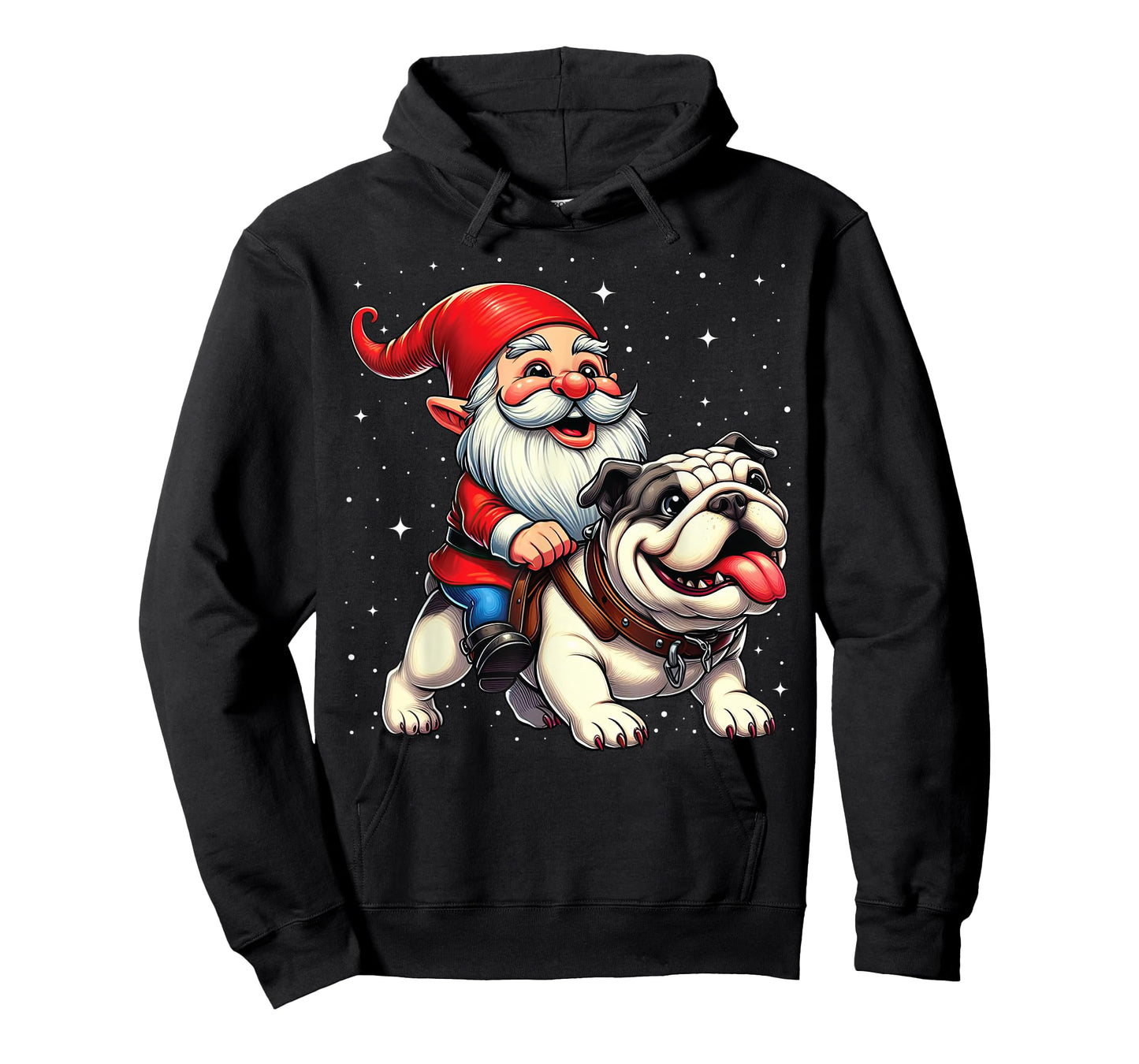 Gnome Riding English Bulldog Christmas Xmas Boys Girls Kids T-Shirt