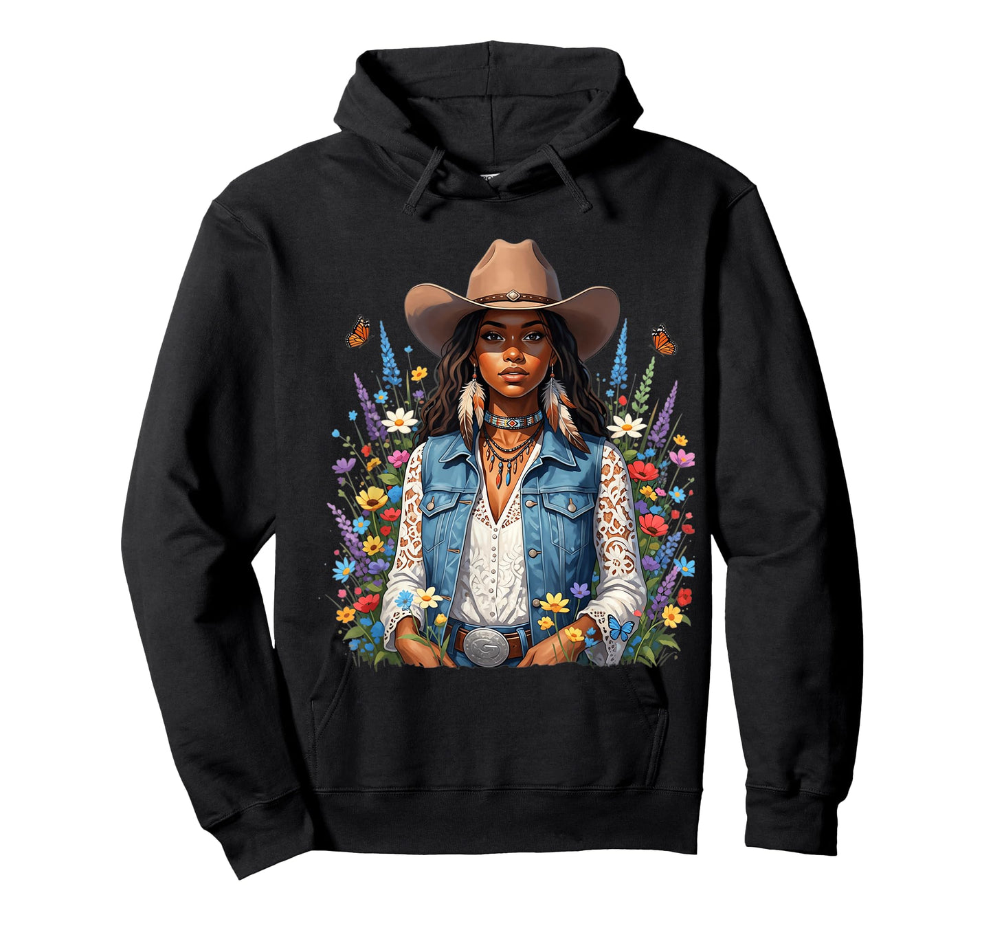 Beautiful Black Cowgirl with Wildflower Western Vibes Flower T-Shirt