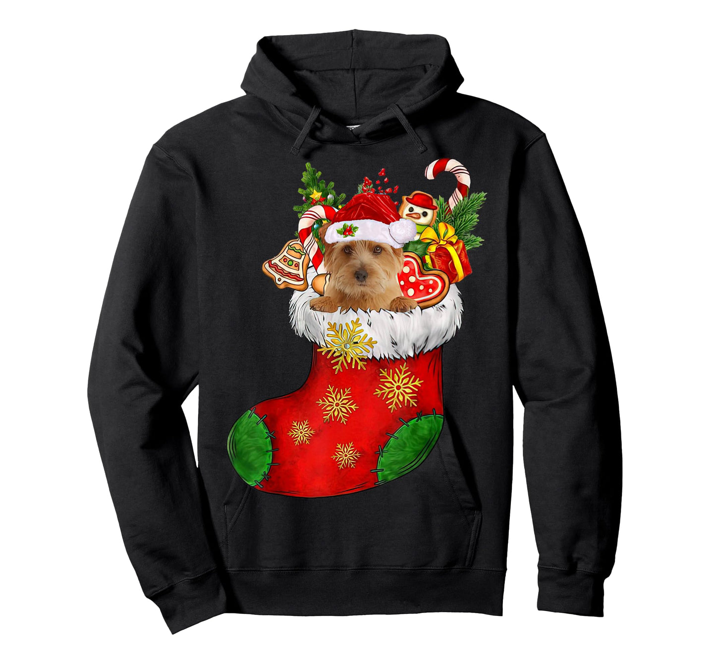 Norfolk Terrier In Sock Christmas Santa Hat Xmas Dog Lover T-Shirt
