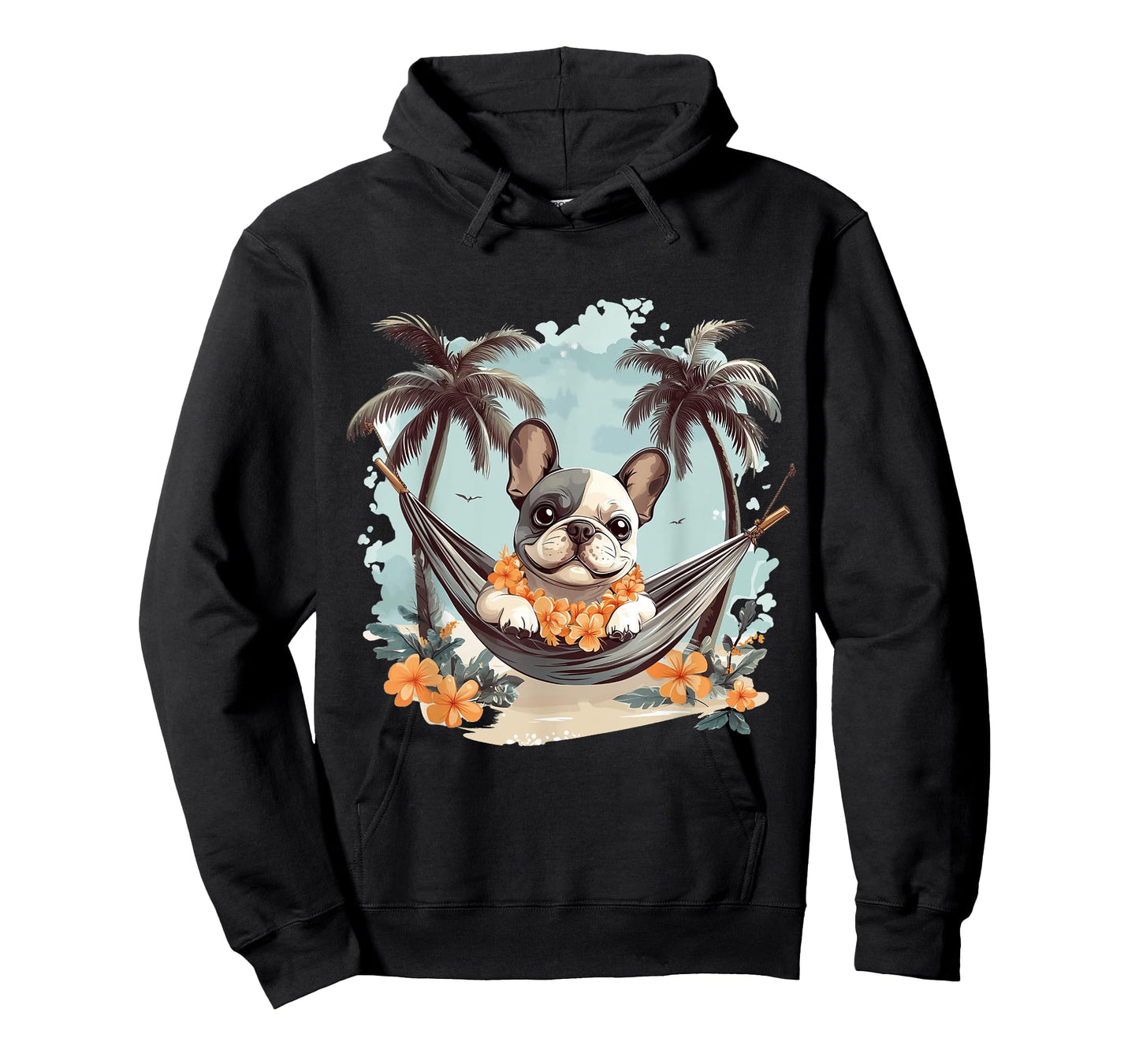 Cute Hawaiian French Bulldog Hammock Palm Trees Beach Vibes T-Shirt