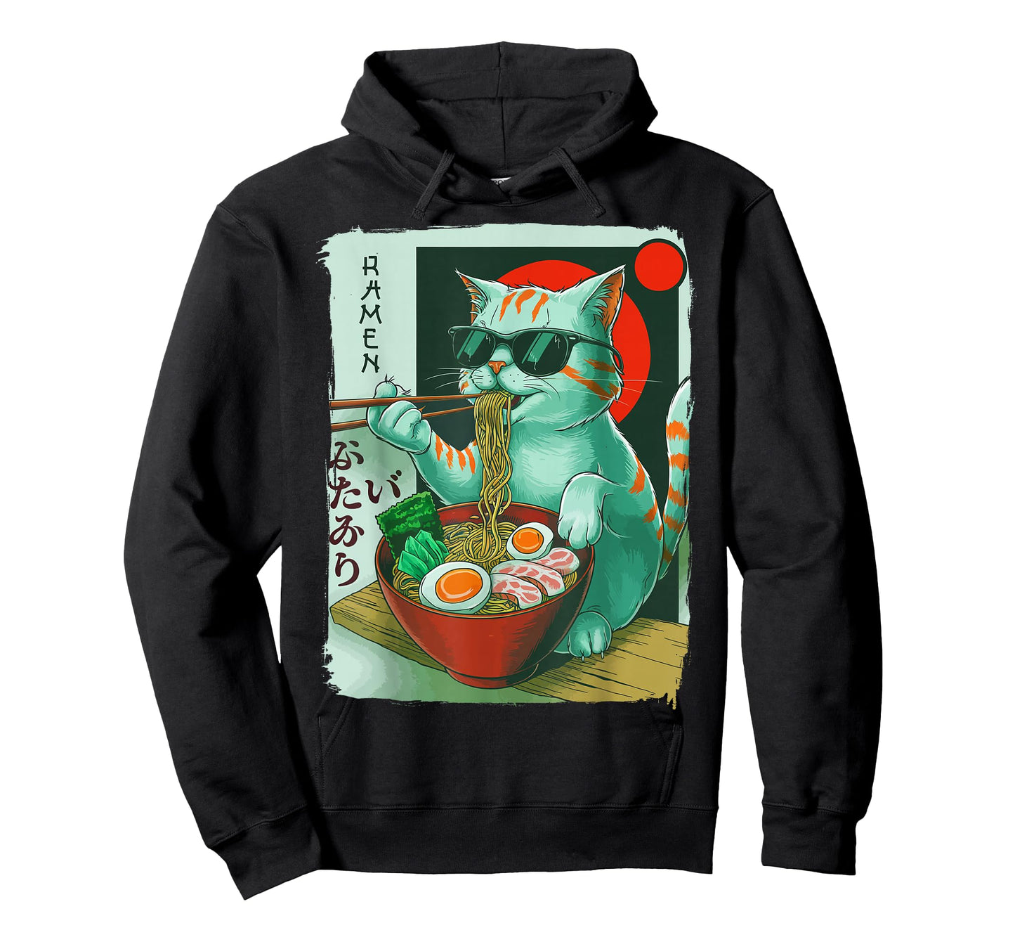 Funny Cat Eating Ramen Graphic Japanese Kawaii Otaku Anime T-Shirt
