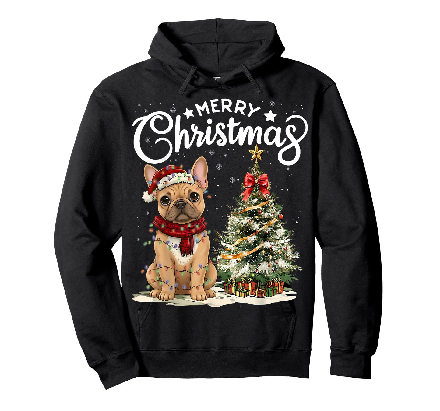 French Bulldog Merry Christmas Dog Santa Hat Tree Lights T-Shirt