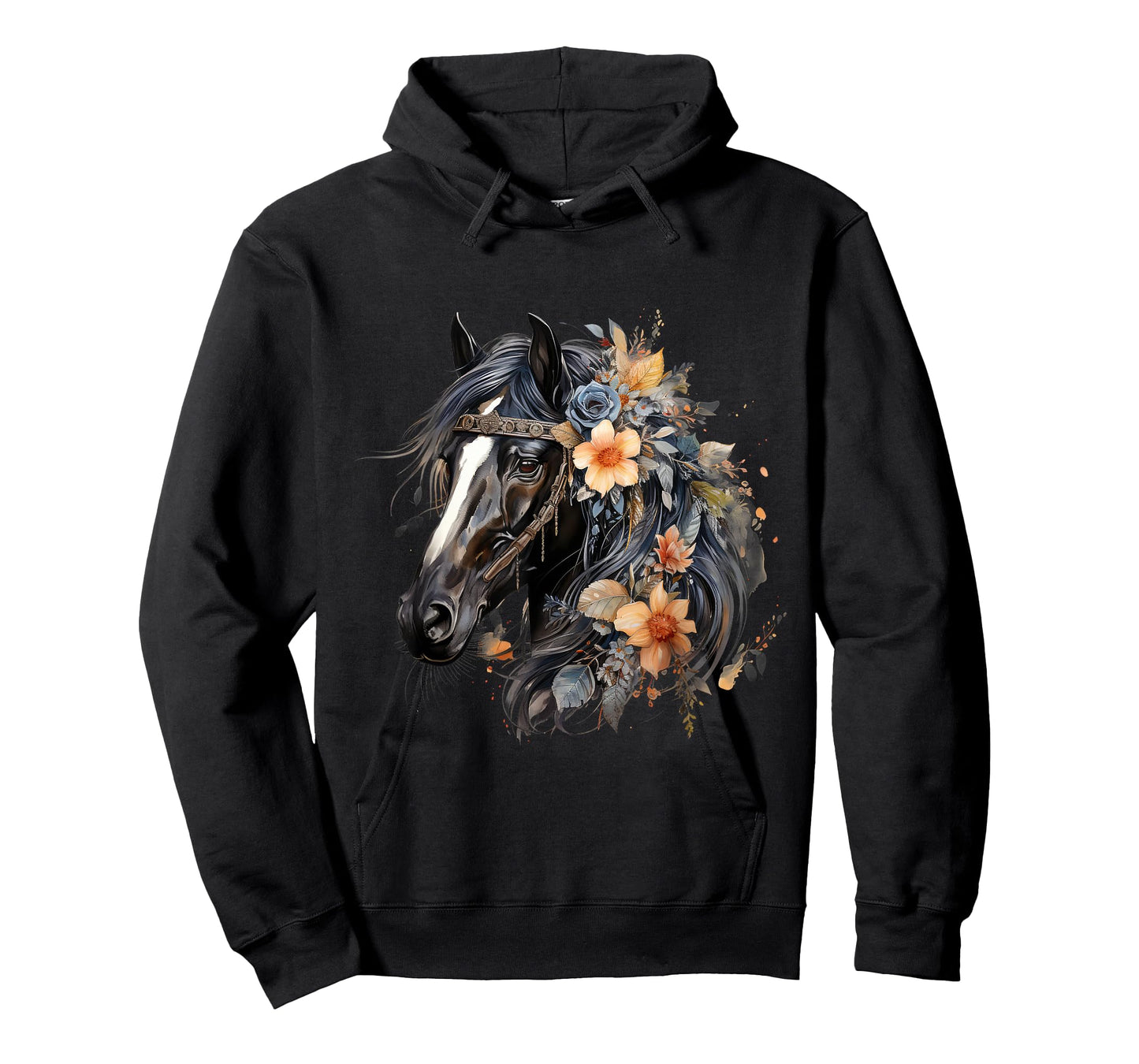 Floral Wild Horse Country Horse Riding T-Shirt, Small, Black