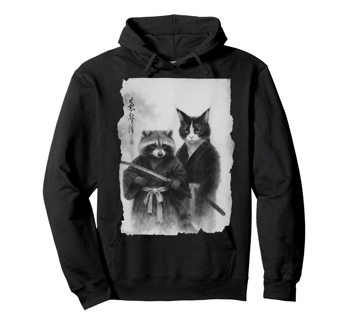 Samurai Cat and Raccoon Vintage Ukiyo-e Warrior Art Graphic T-Shirt