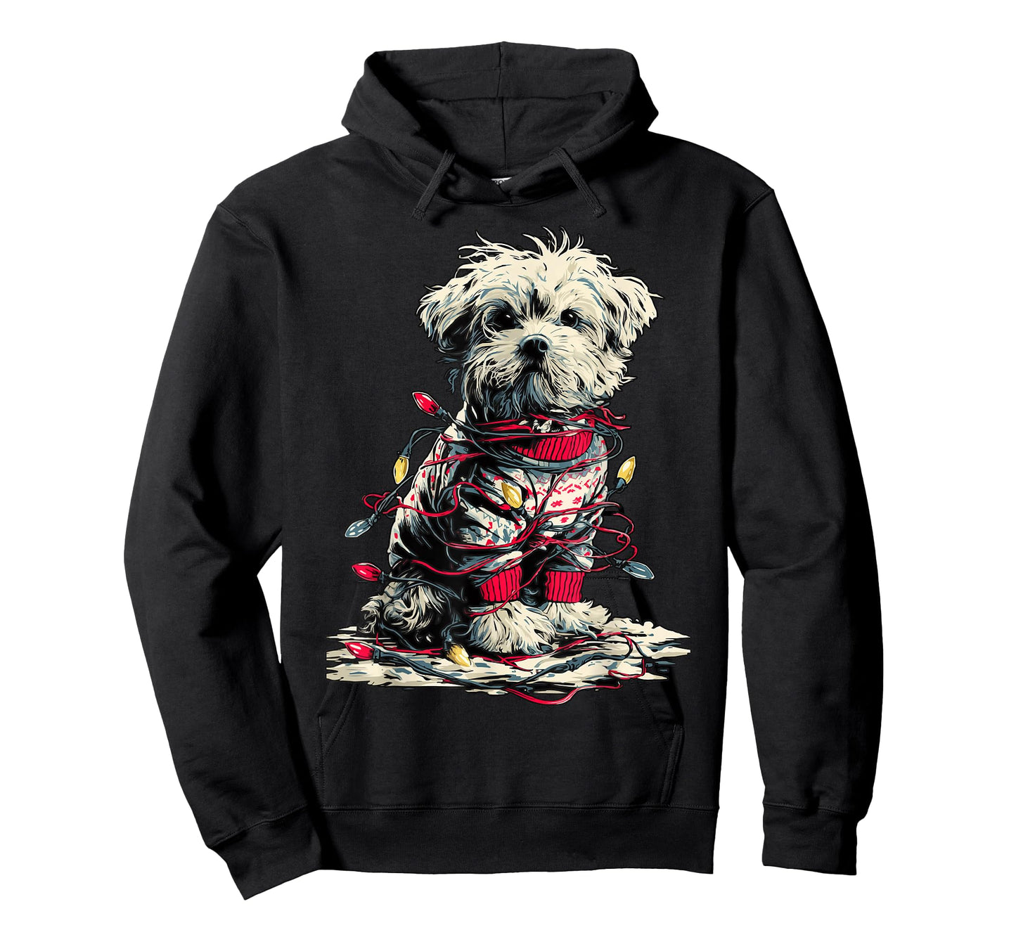 Cute Maltese with Christmas Lights Festive Animal Winter Dog T-Shirt