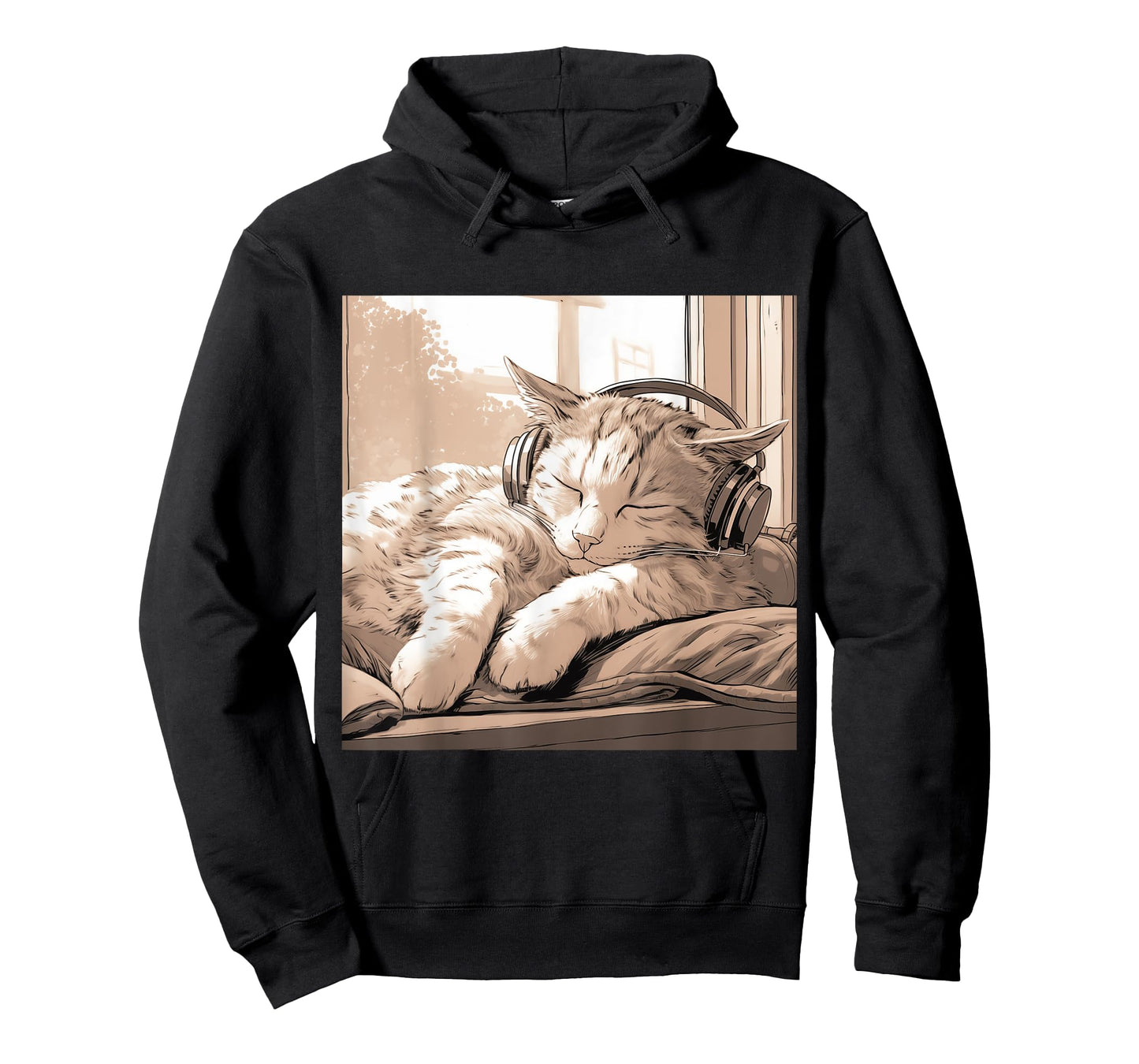 Sleeping Lo-Fi Manga Cat Wearing Headphones T-Shirt