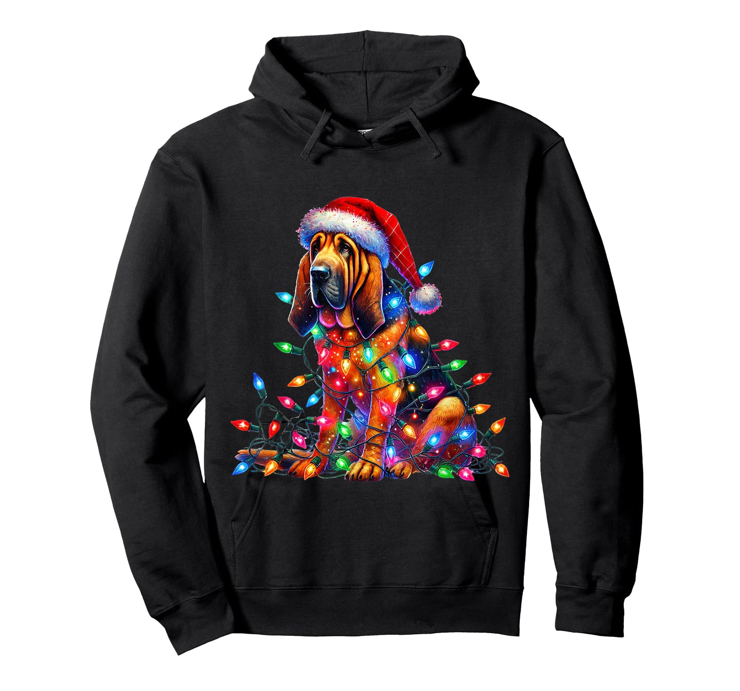 Bloodhound Christmas Lights Santa Hat Dog Lover T-Shirt for Men Women