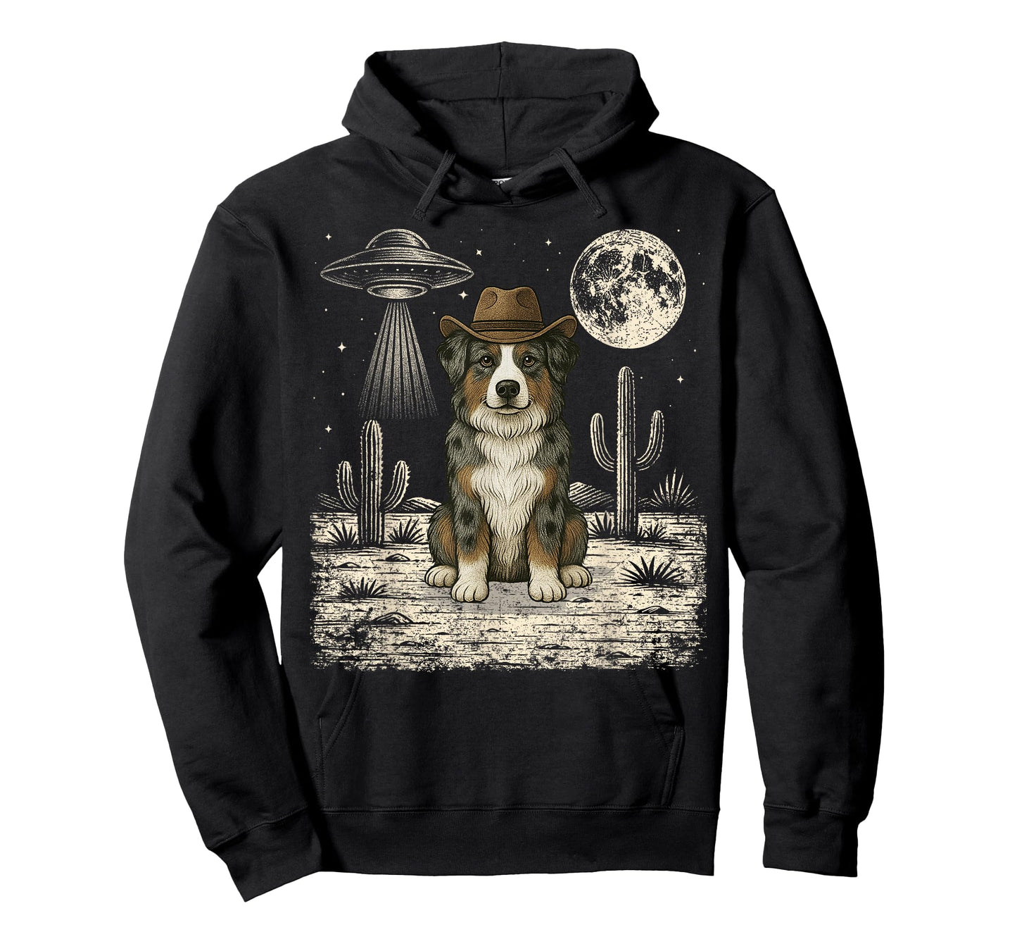 Funny Australian Shepherd Cowboy Western Dog UFO T-Shirt