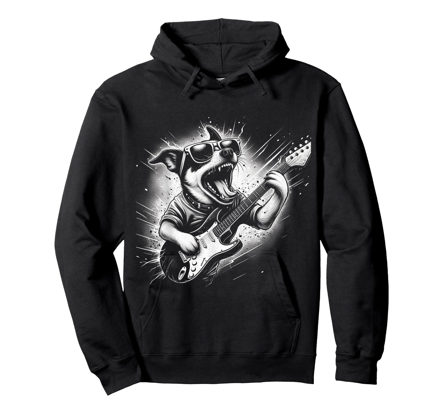 Rock n Roll Dog Cool Dog with Guitar Rock Star Dog Art T-Shirt