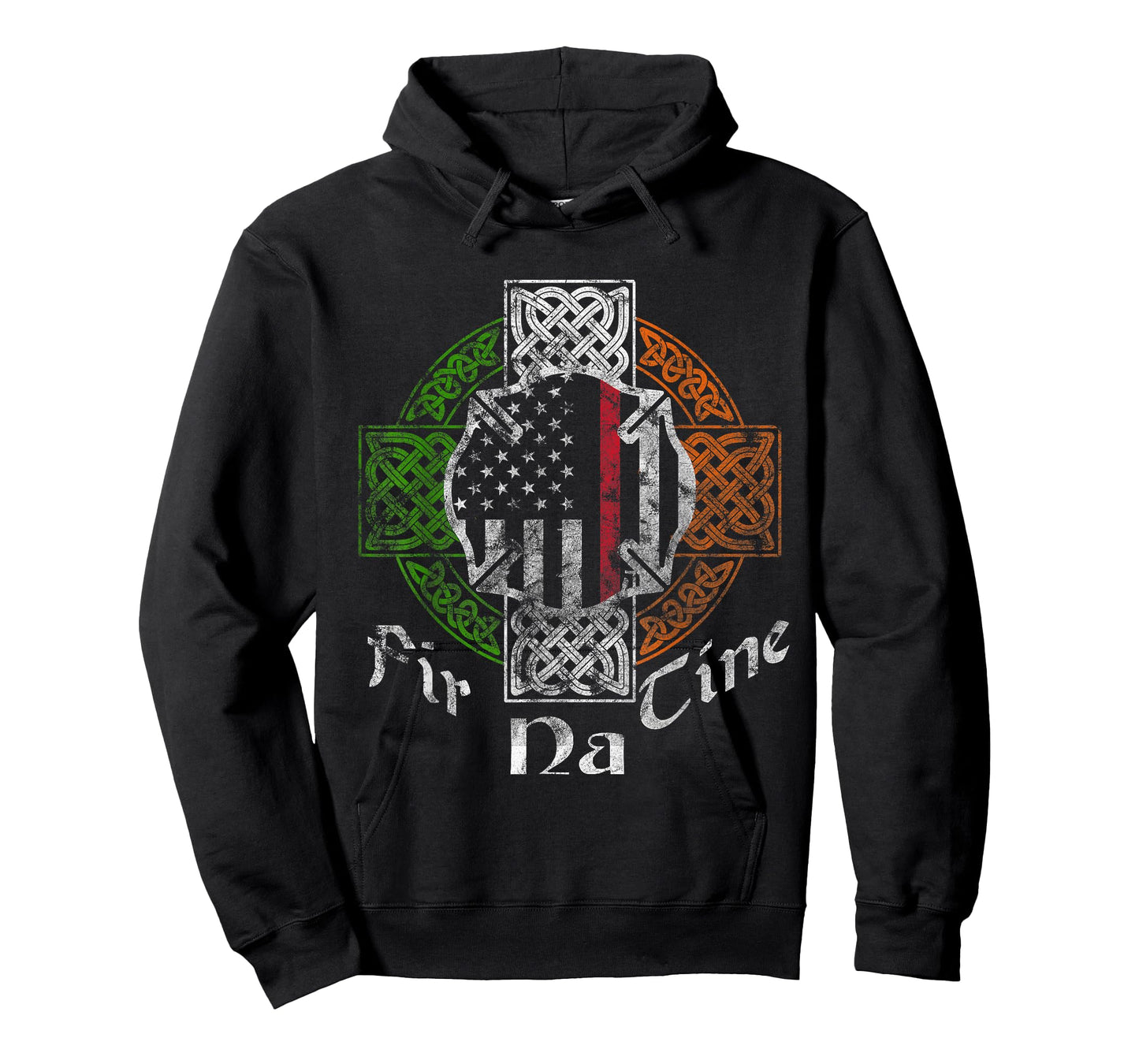 Irish Firefighter Thin Red Line Fir Na Tine Celtic Cross T-Shirt