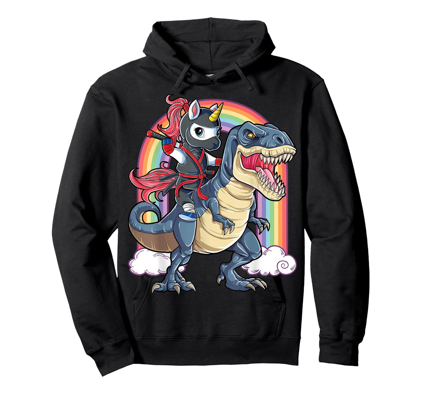 Ninja Unicorn Riding Dinosaur T rex Funny Men Women Rainbow T-Shirt