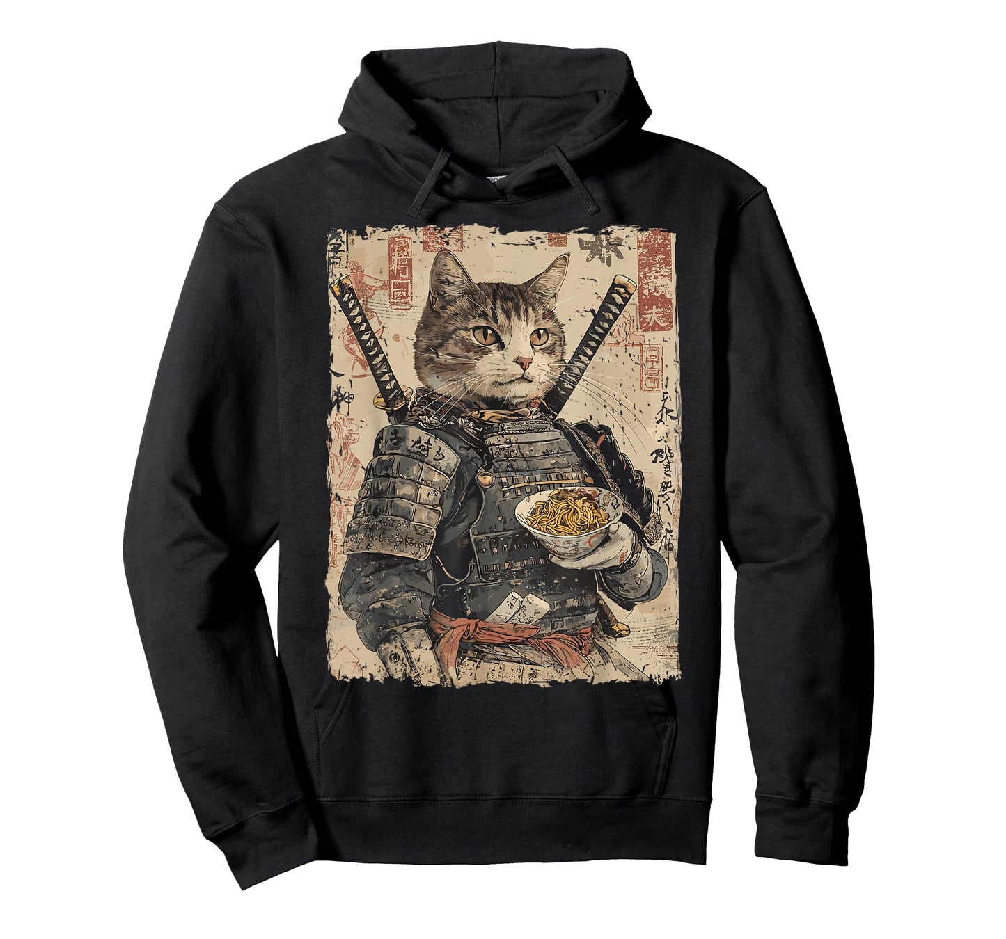 Samurai Cat Loves Ramen Funny Anime Japanese Artwork Samurai T-Shirt