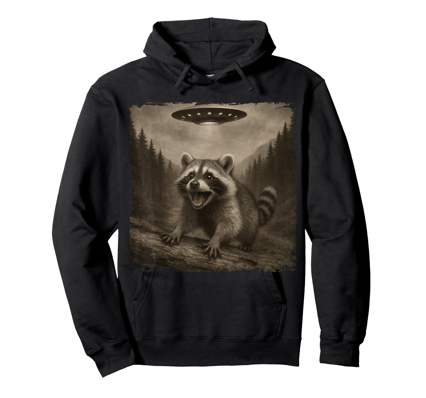 Funny Raccoon Evades Alien UFO Animal Meme Men Women Kids T-Shirt
