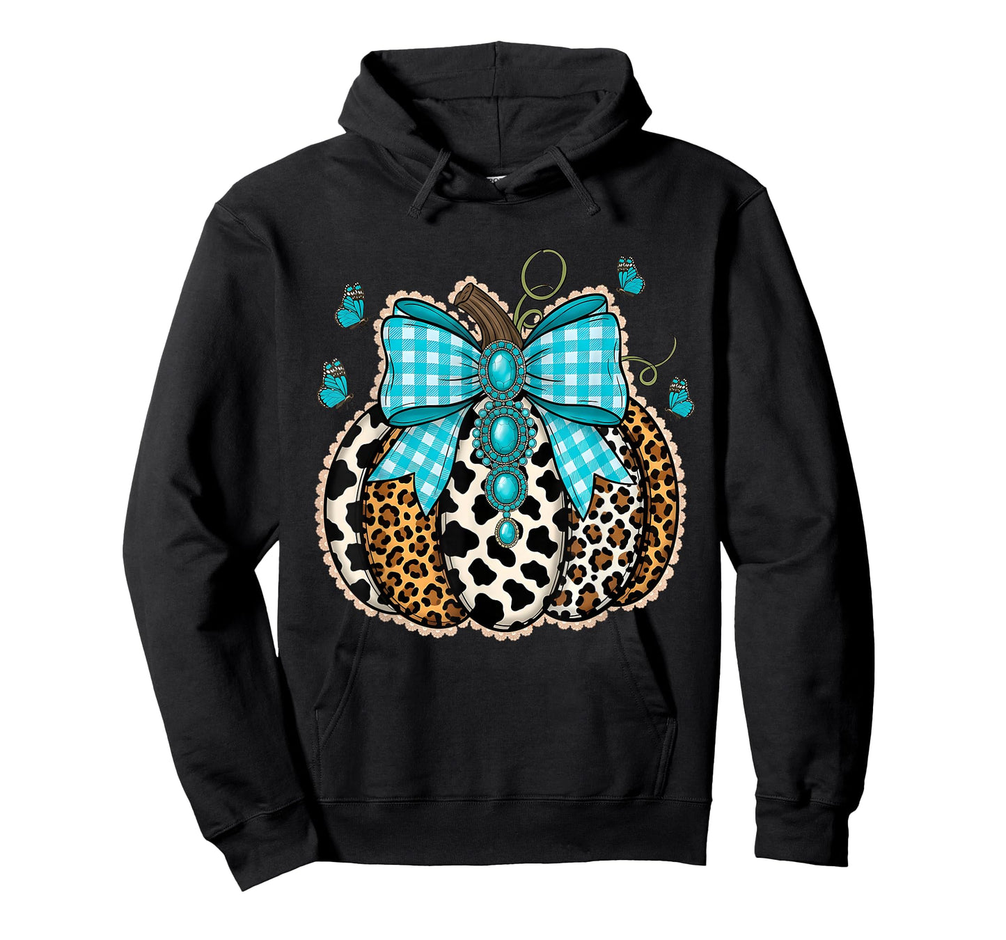 Leopard Turquoise Lace Pumpkin Fall Thanksgiving Halloween T-Shirt