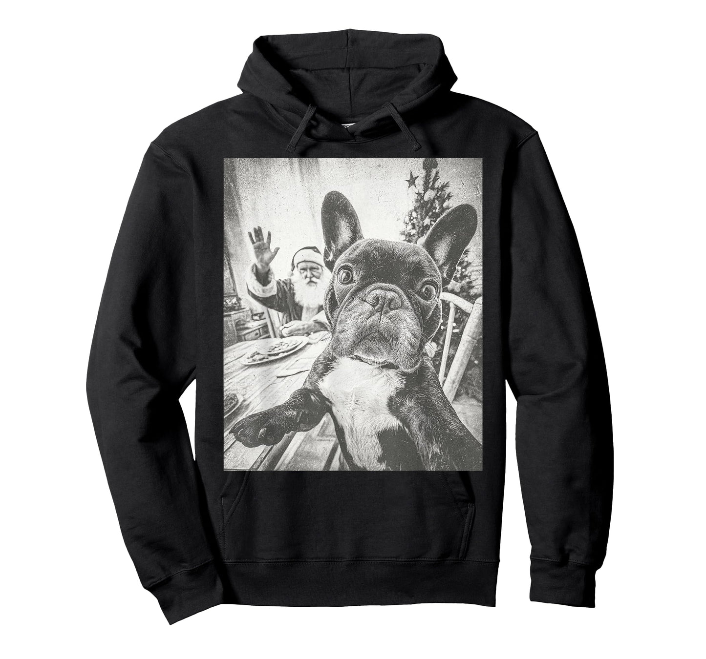 Funny AI French Bulldog Selfie with Santa Claus Christmas T-Shirt