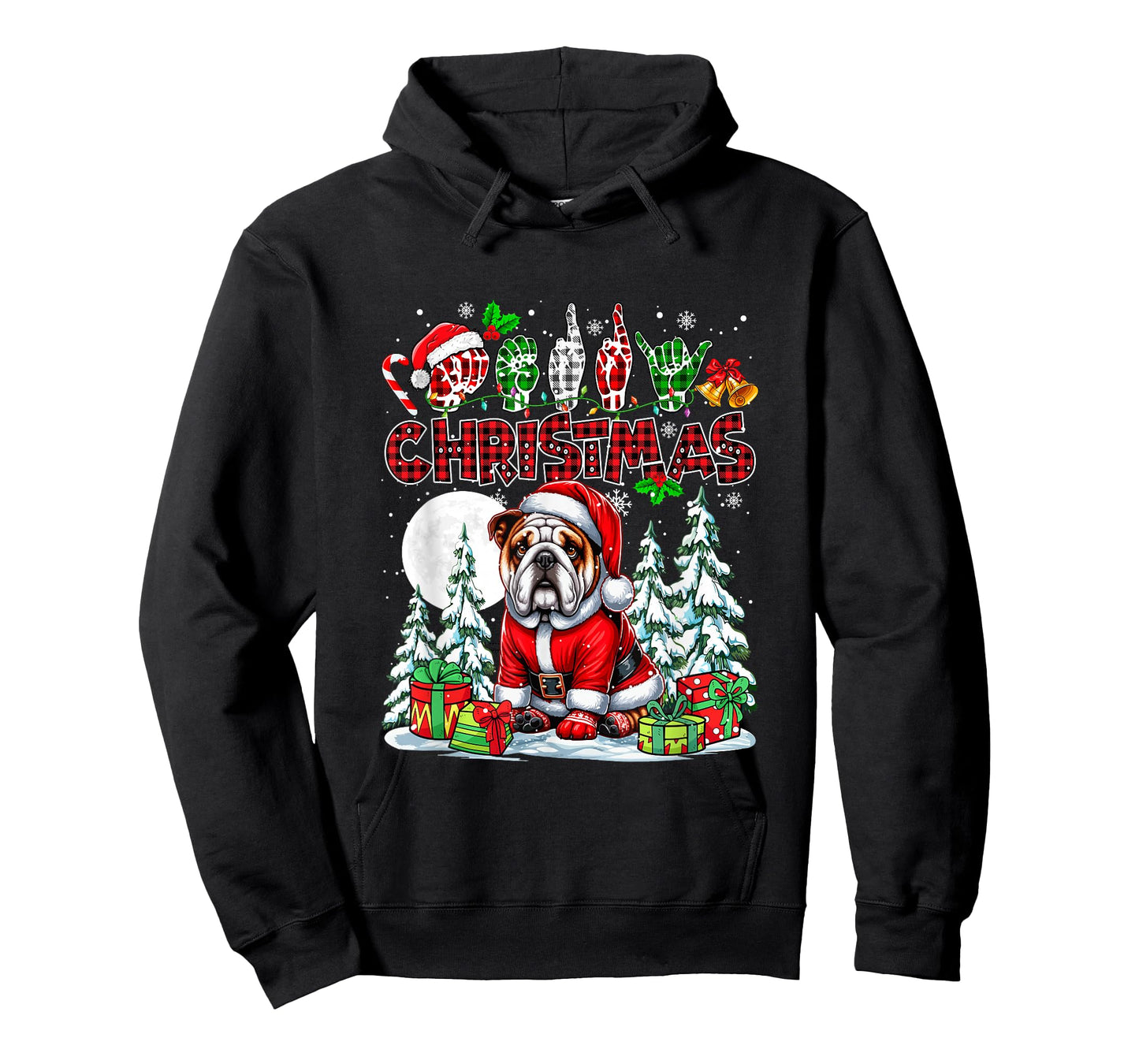 Merry Christmas Hands Sign Language Santa Bulldog Owner T-Shirt