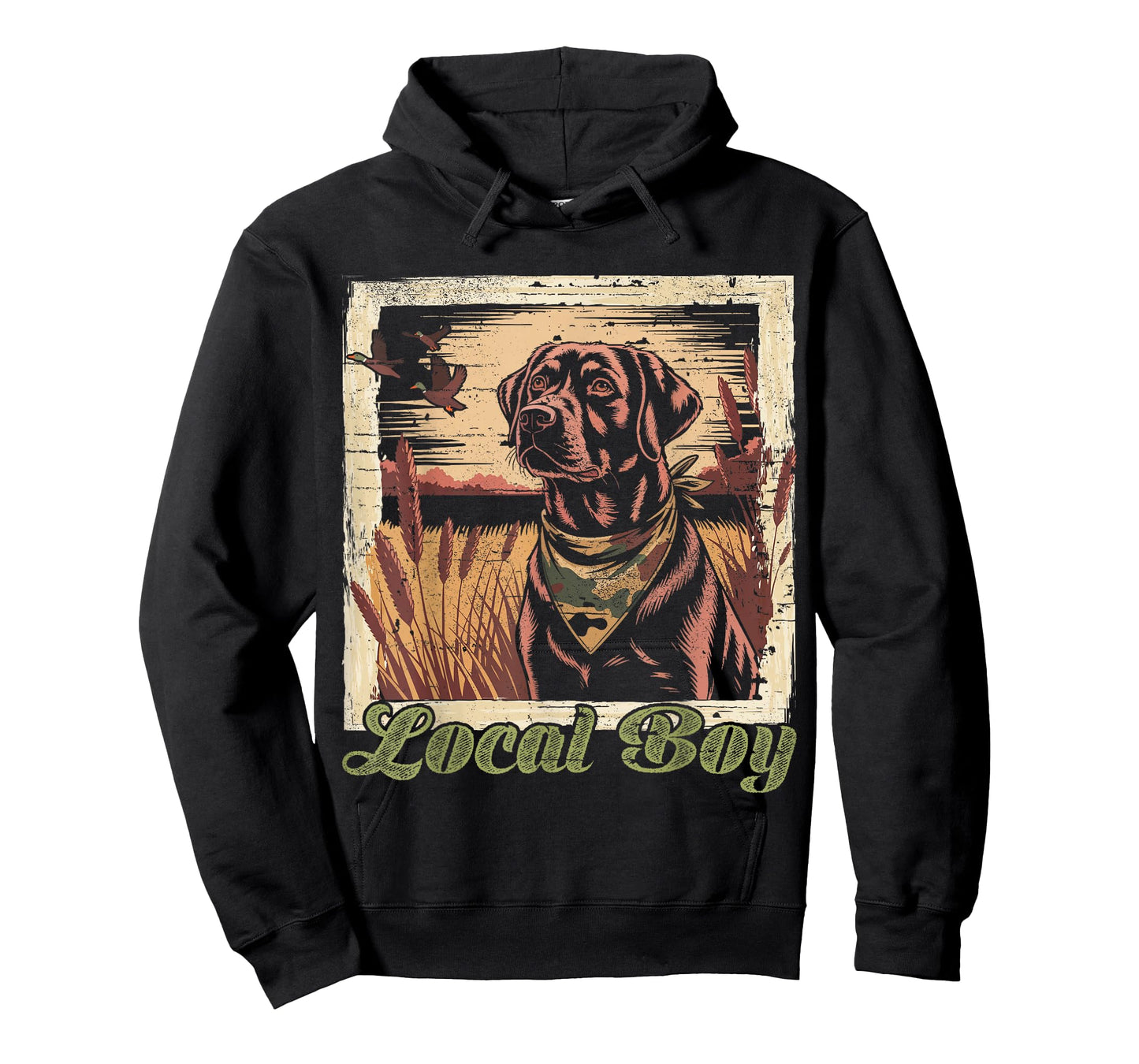 Black Lab Hunting Dog Marsh Scene Sunset Vintage T-Shirt