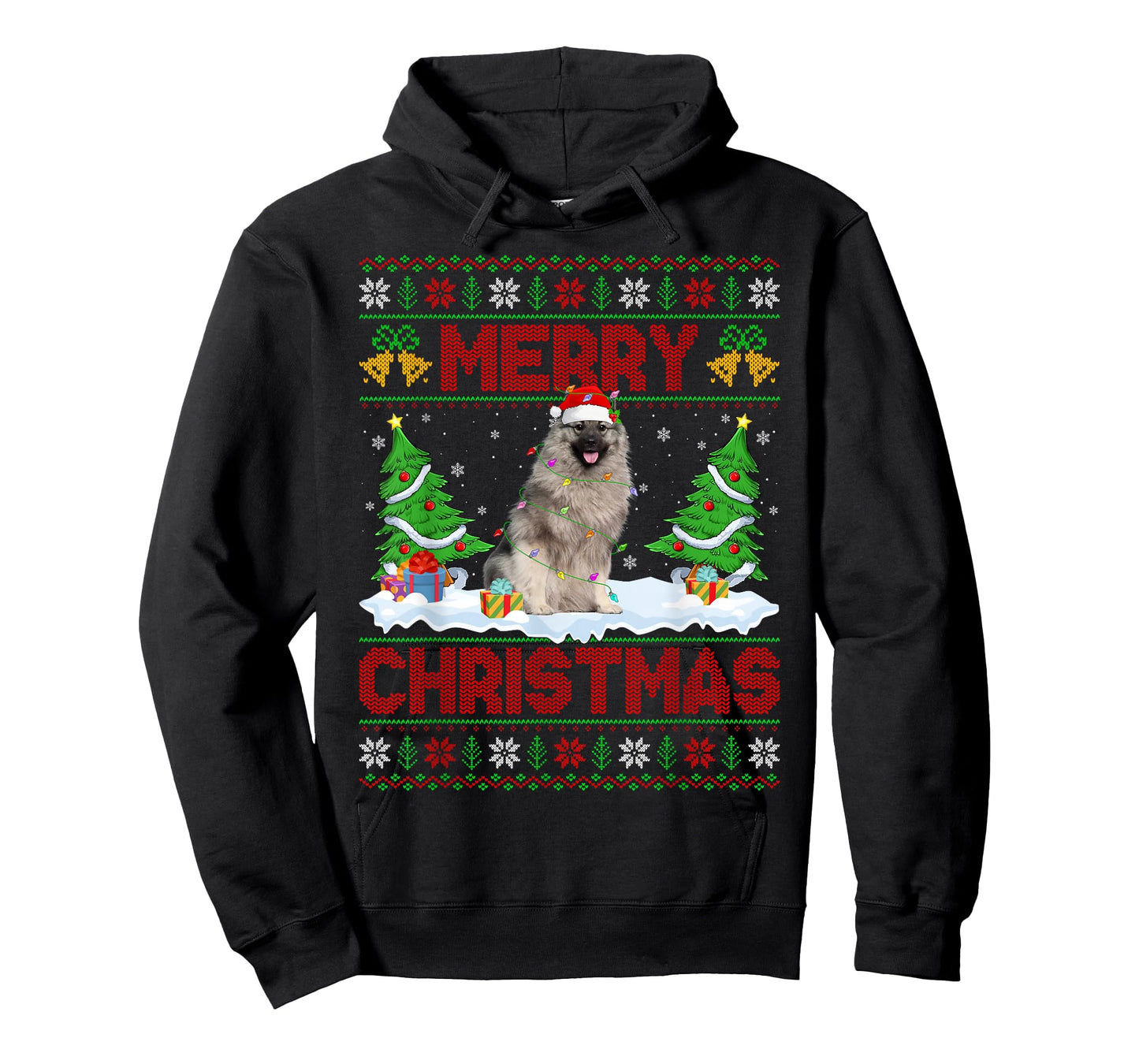Keeshond Dog Christmas Ugly Sweater Funny Santa Hat Dog Xmas T-Shirt