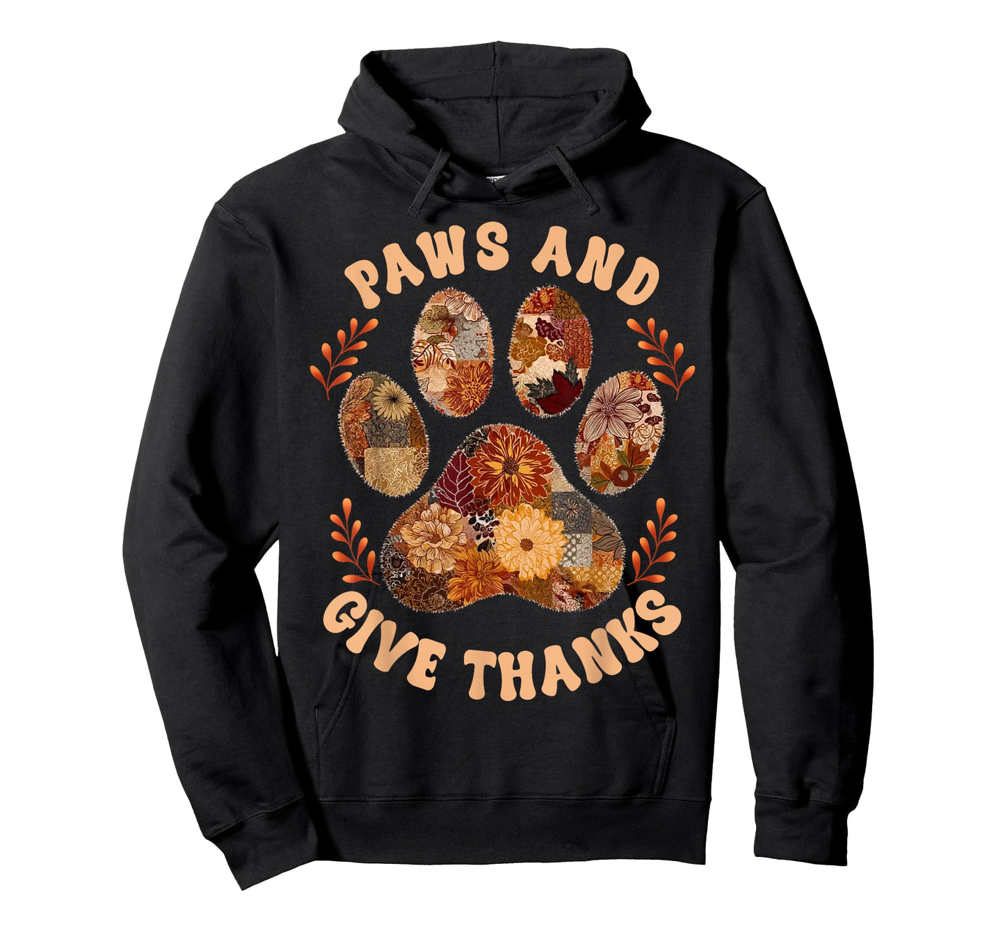 Paws and Give Thanks Dog Paw Patchwork Floral Thanksgiving T-Shirt