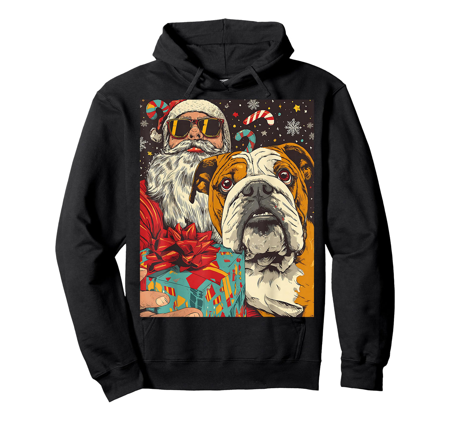 Funny Christmas Bulldog Selfie with Santa Xmas T-Shirt
