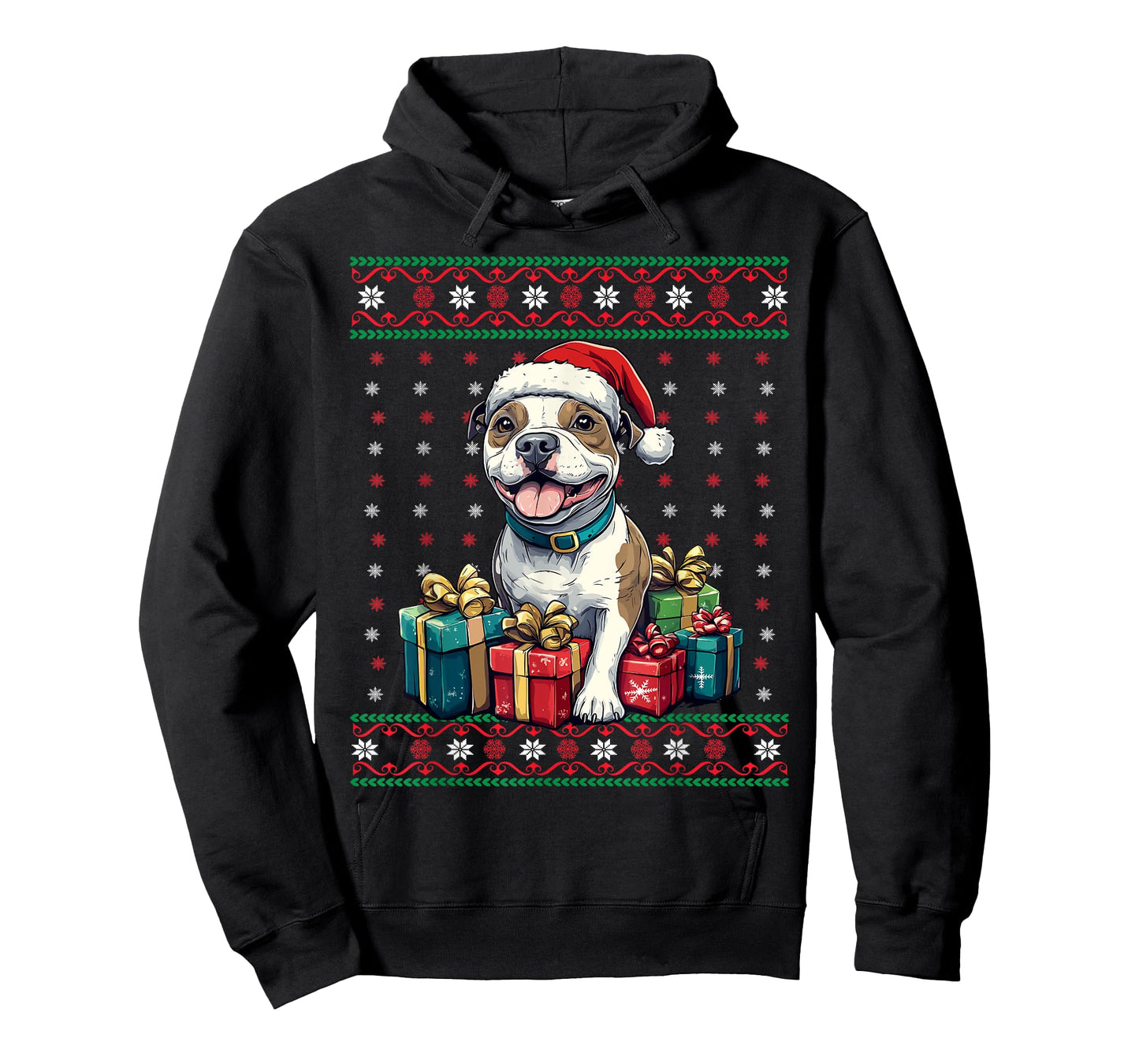 Amstaff Santa Hat Xmas American Staffordshire Ugly Christmas T-Shirt