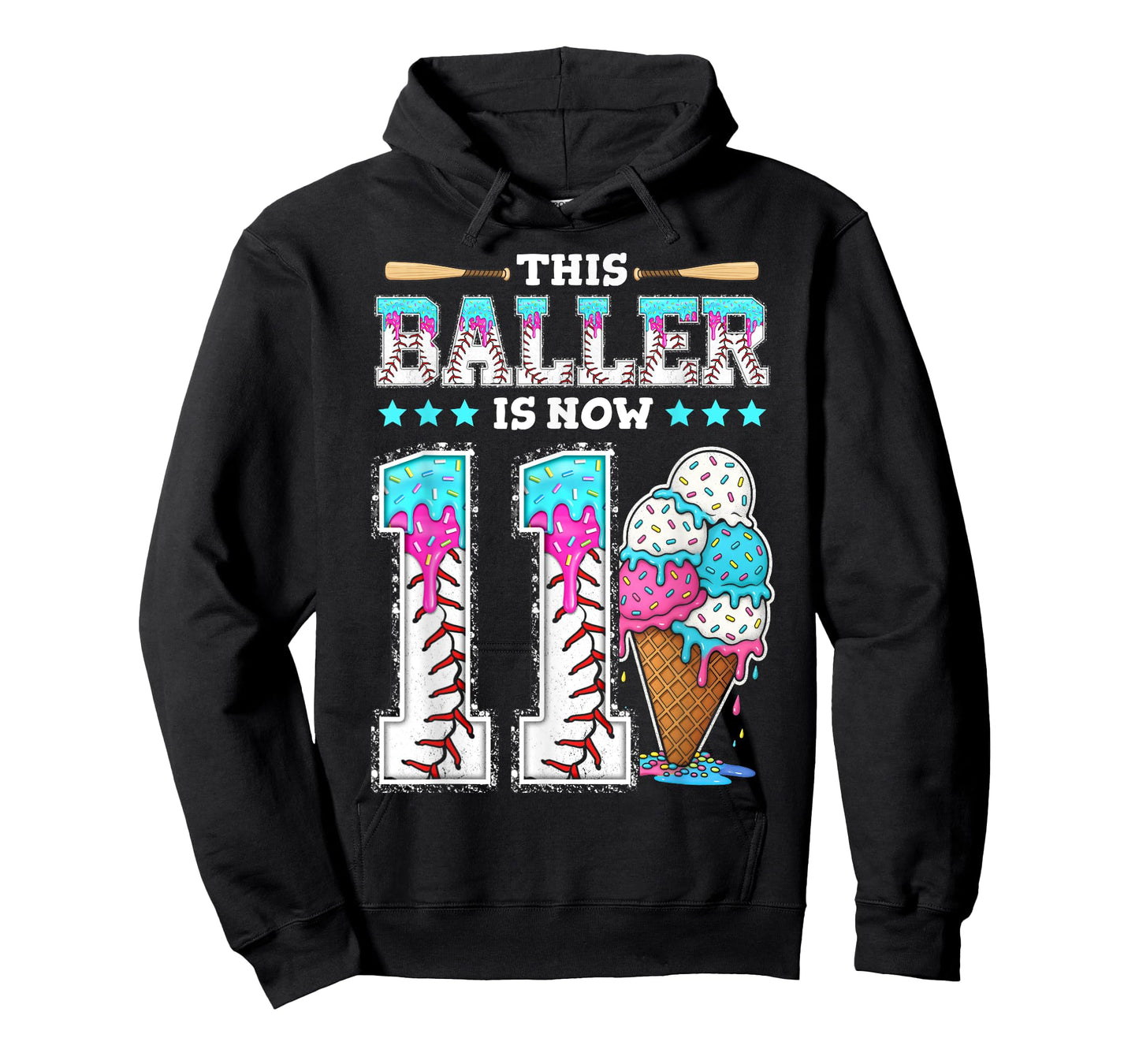 Baller Is Now 11 Year Ice Cream Drip 11th Birthday Baseball T-Shirt