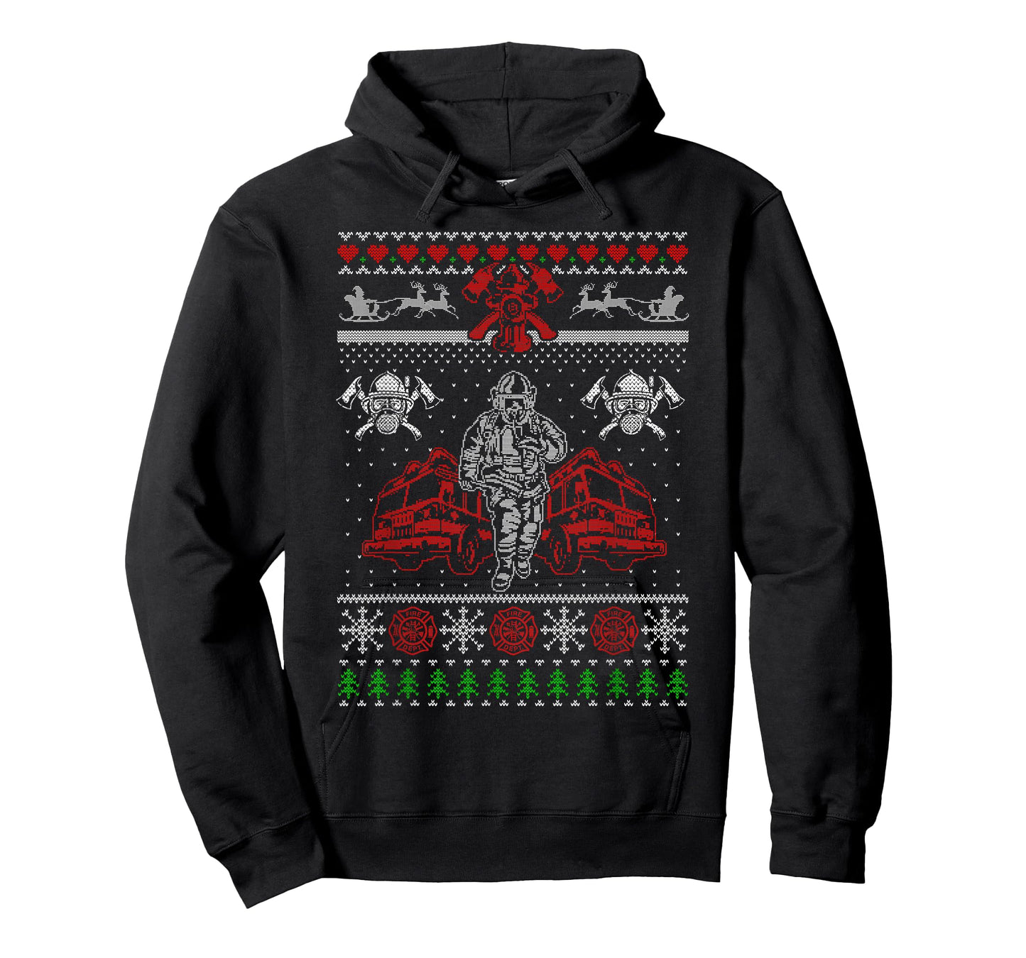 Firefighter Ugly Christmas Sweater Santa Xmas T-Shirt