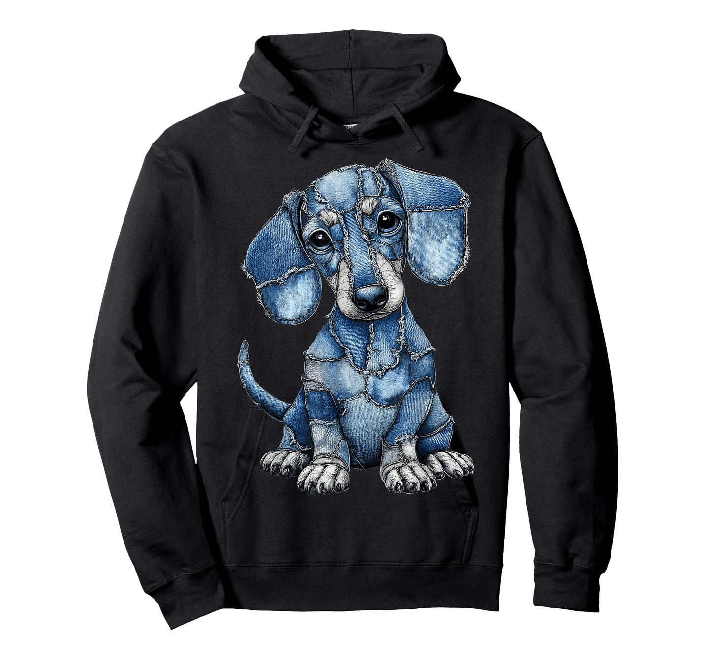 Funny Dachshund Dog Blue Denim Patchwork Graphic Animal T-Shirt
