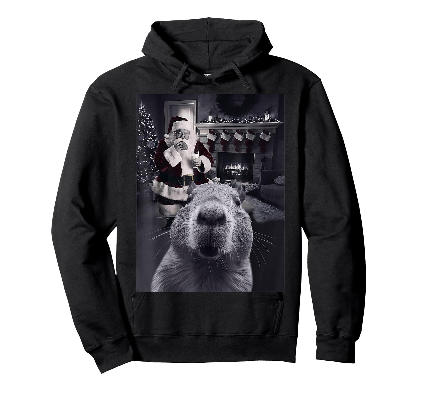 Funny Graphic Capybara Selfie with Santa Capy Xmas Rodent PJ T-Shirt