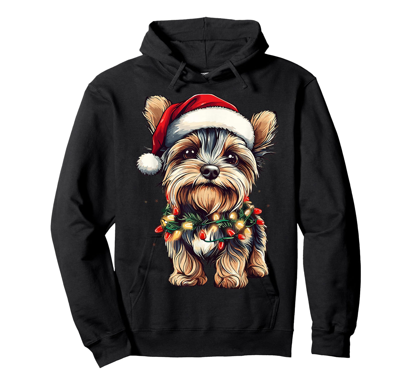Yorkie Santa Christmas Tree Lights Xmas Yorkshire Terrier T-Shirt