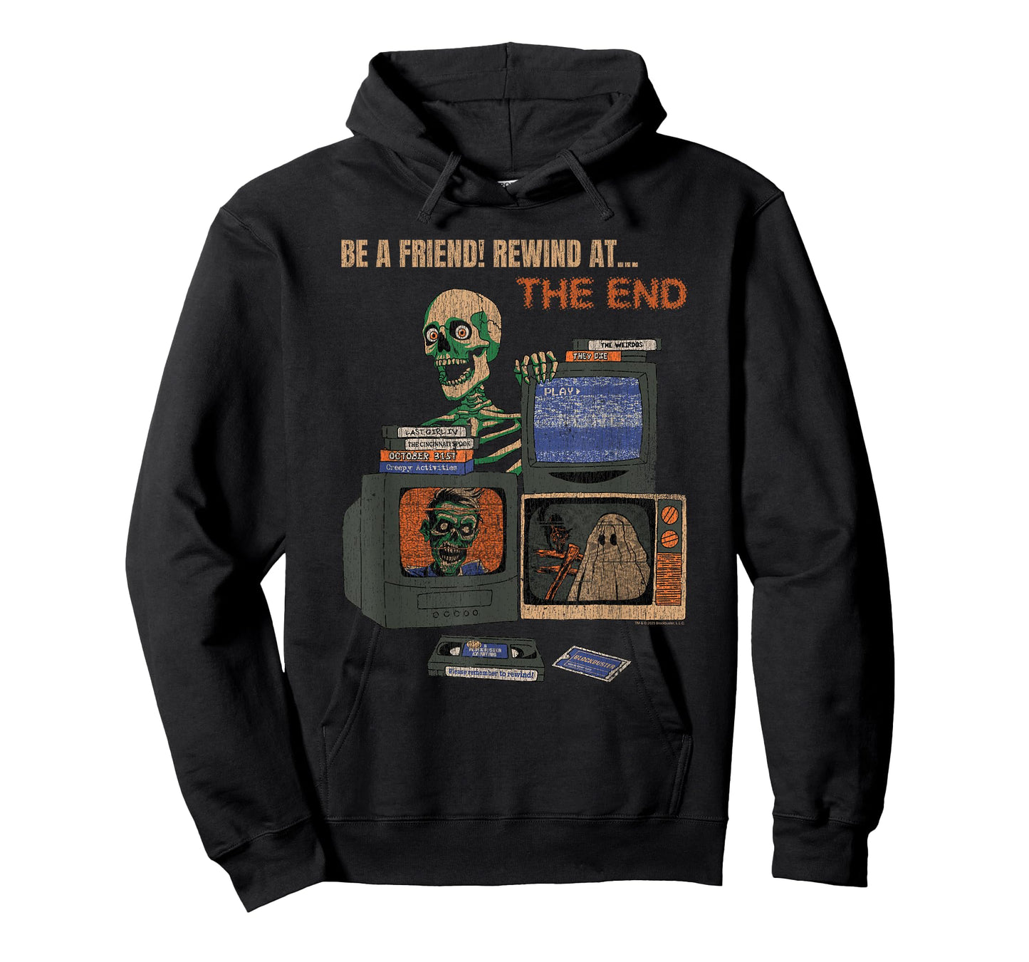 Blockbuster Rewind At the End Horror Movie Skeleton Vintage T-Shirt